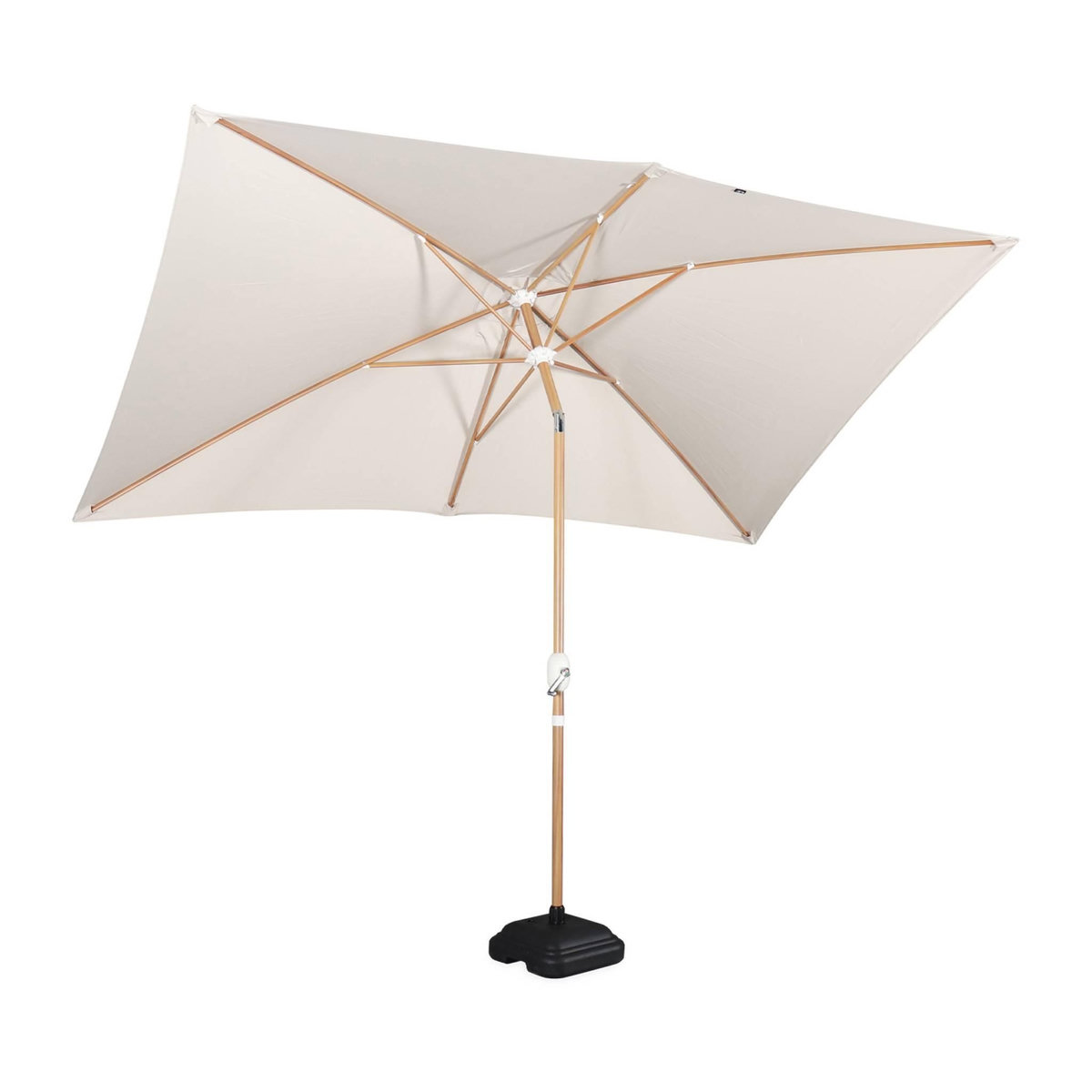 SWEEEK Parasol droit sable rectangulaire 2x3m. mât central imitation bois en aluminium orientable et manivelle d'ouverture
