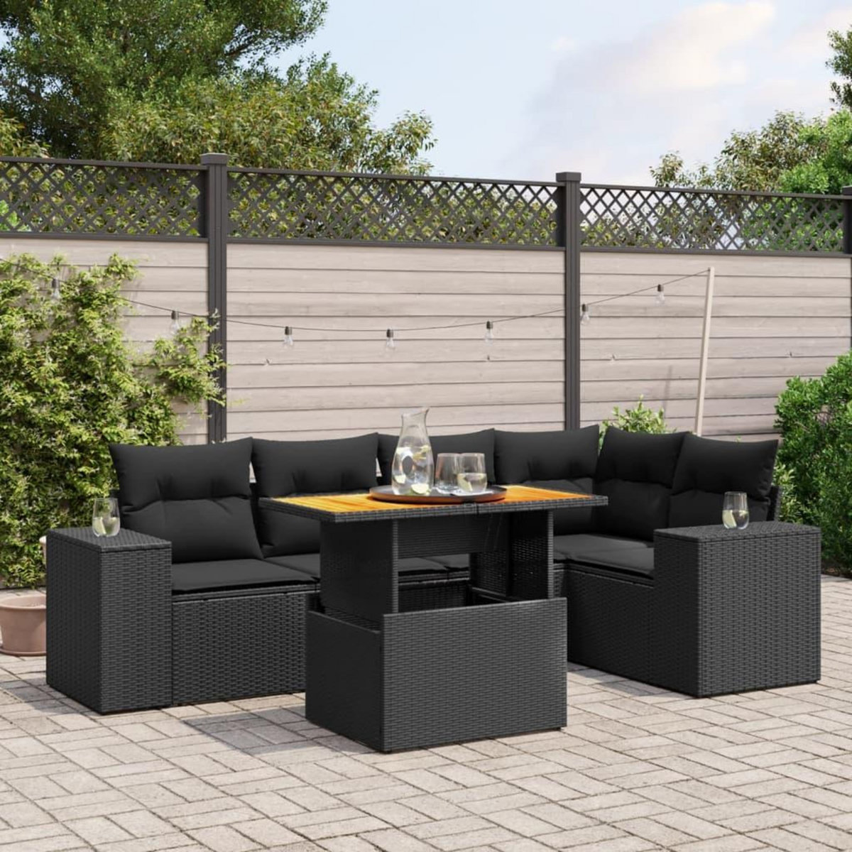 VIDAXL Salon de jardin 6 pcs avec coussins noir resine tressee