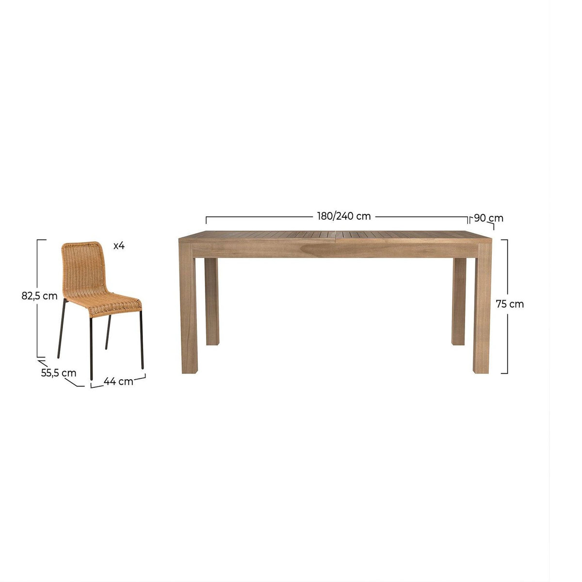 MAISON PAVANE Table et chaises de jardin 8 personnes en bois et résine-Sirivara
