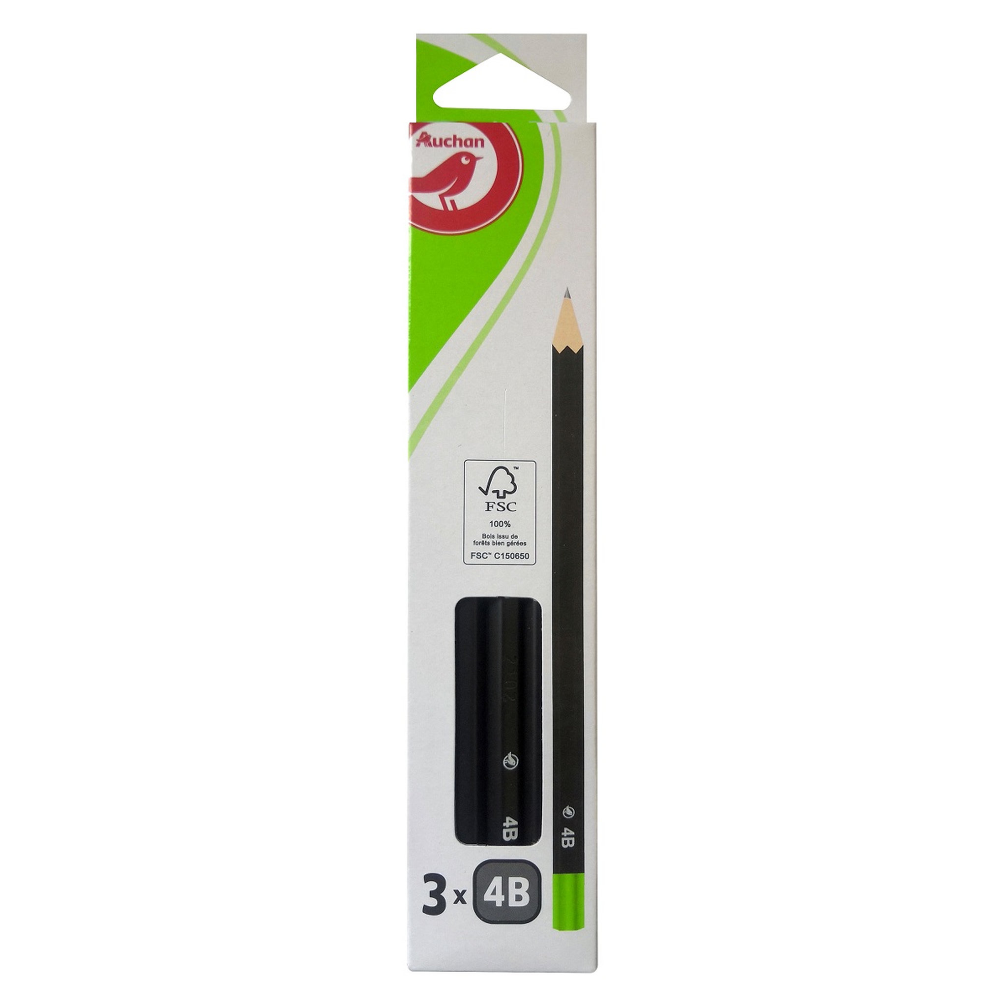 Voir la diapositive 1 : AUCHAN  Lot de 3 crayons graphite 4B