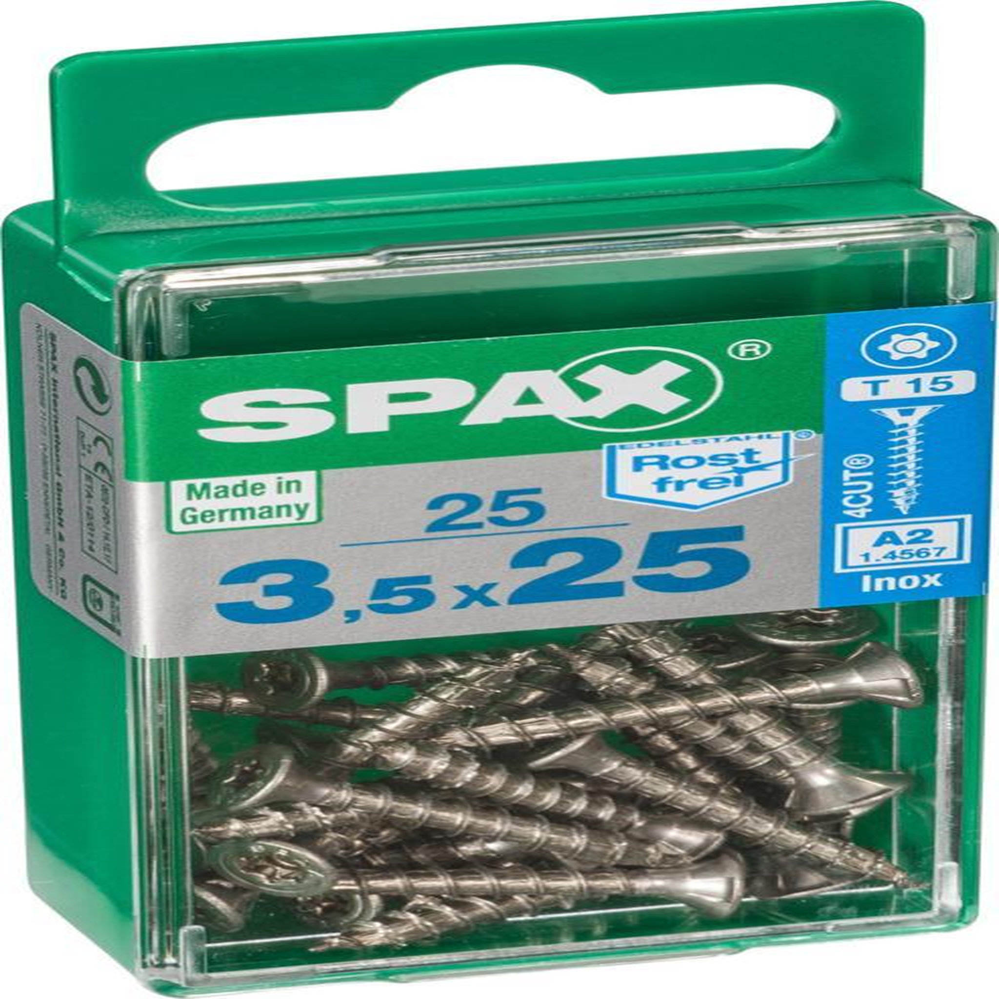 CENTRALE BRICO Lot de 25 vis inox tête fraisée torx SPAX, Diam.3.5 mm x L.25 mm