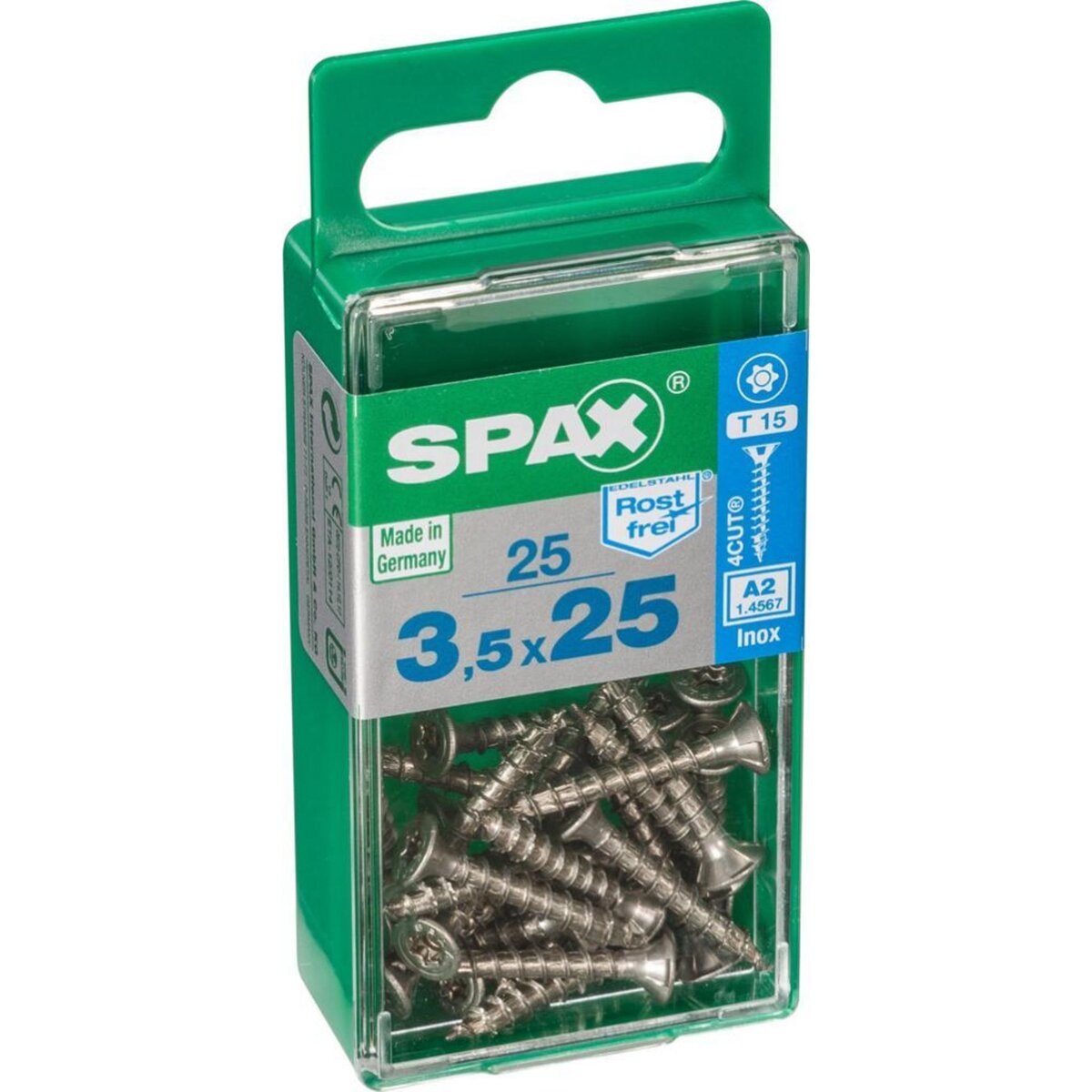 CENTRALE BRICO Lot de 25 vis inox tête fraisée torx SPAX, Diam.3.5 mm x L.25 mm