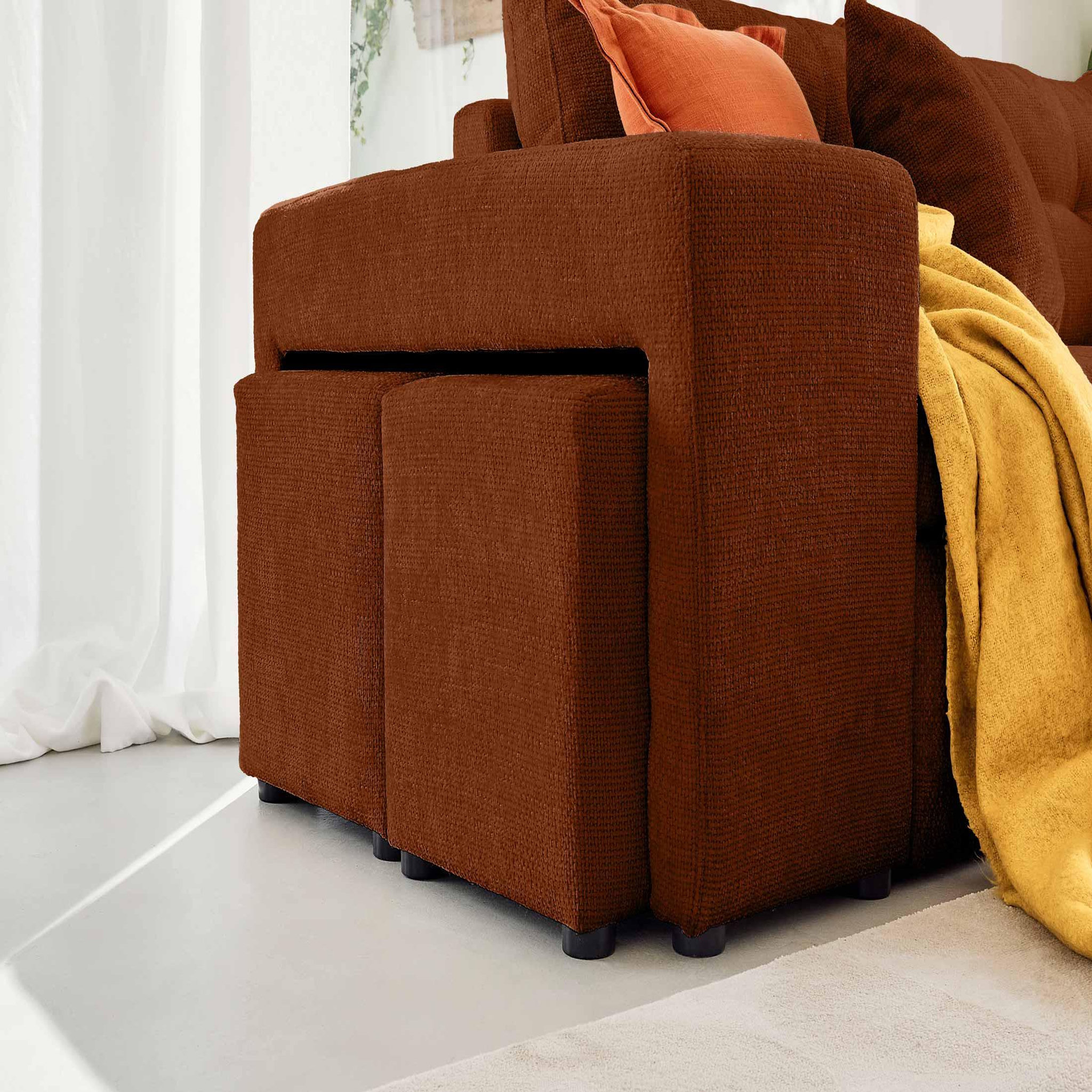 Voir la diapositive 5 : BEST MOBILIER California - canapé d'angle réversible 4 places - convertible avec coffre, étagère et poufs - en velours texturé