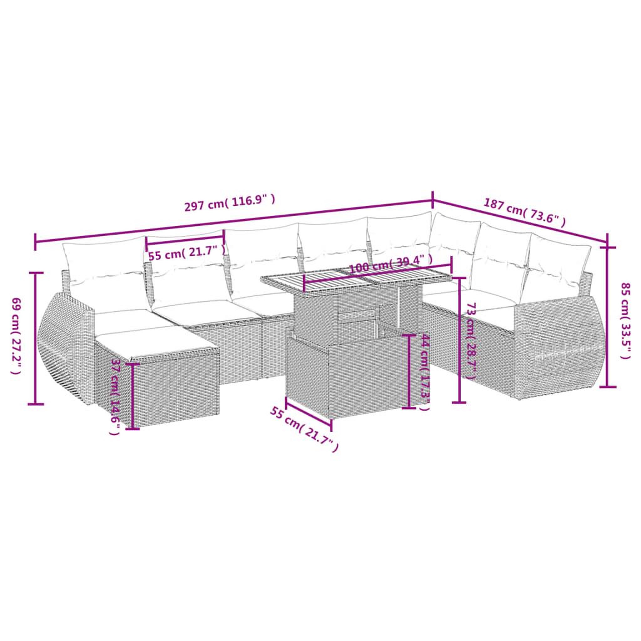Voir la diapositive 5 : VIDAXL Salon de jardin 9 pcs avec coussins noir resine tressee