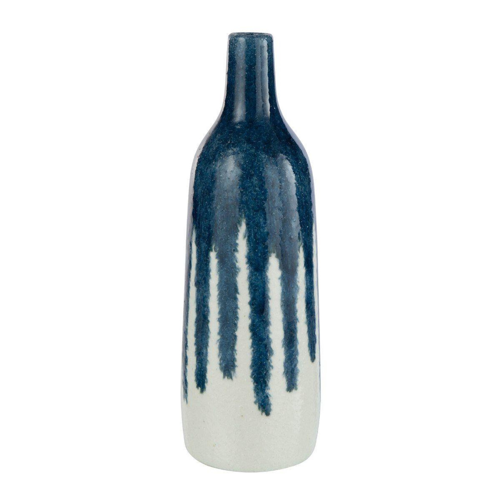 Voir la diapositive 1 : J-LINE Vase bouteille en céramique  peinture  36cm blanc & bleu