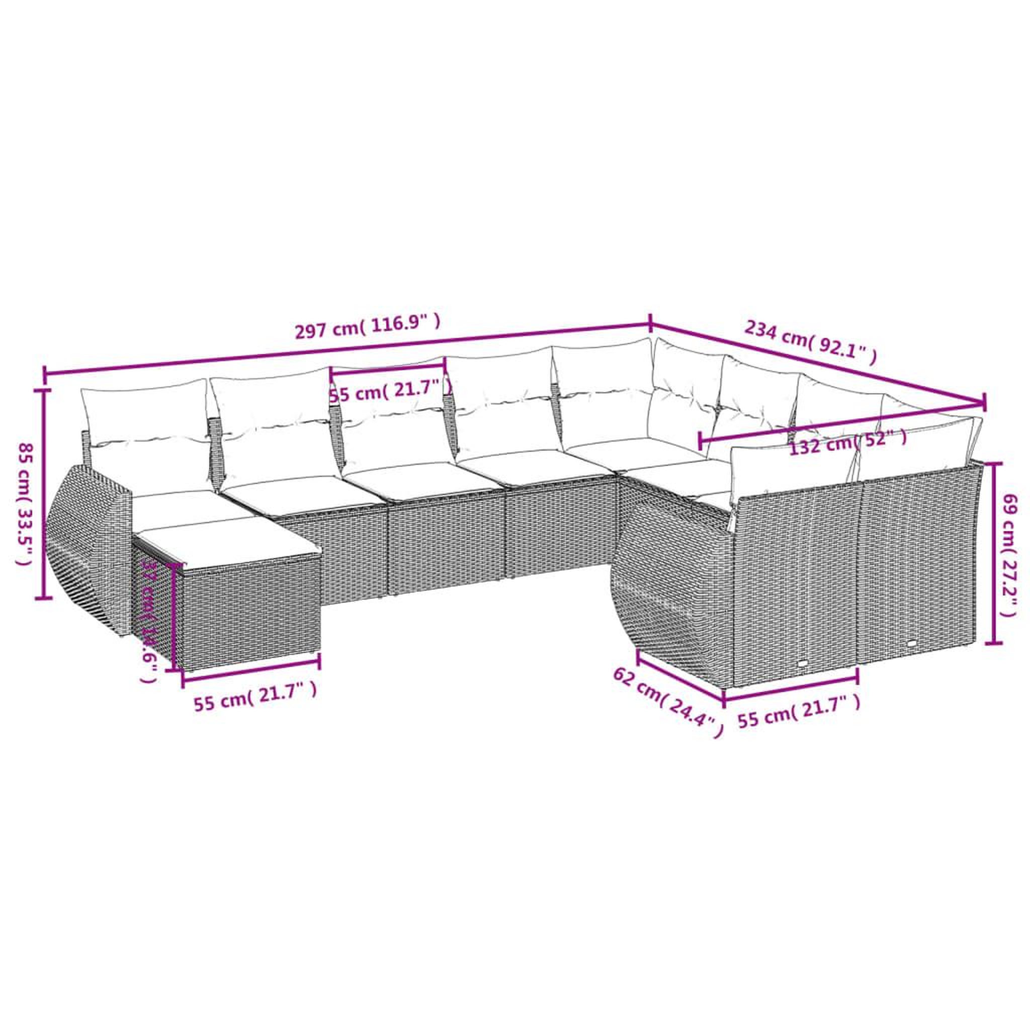 Voir la diapositive 3 : VIDAXL Salon de jardin avec coussins 10 pcs gris resine tressee