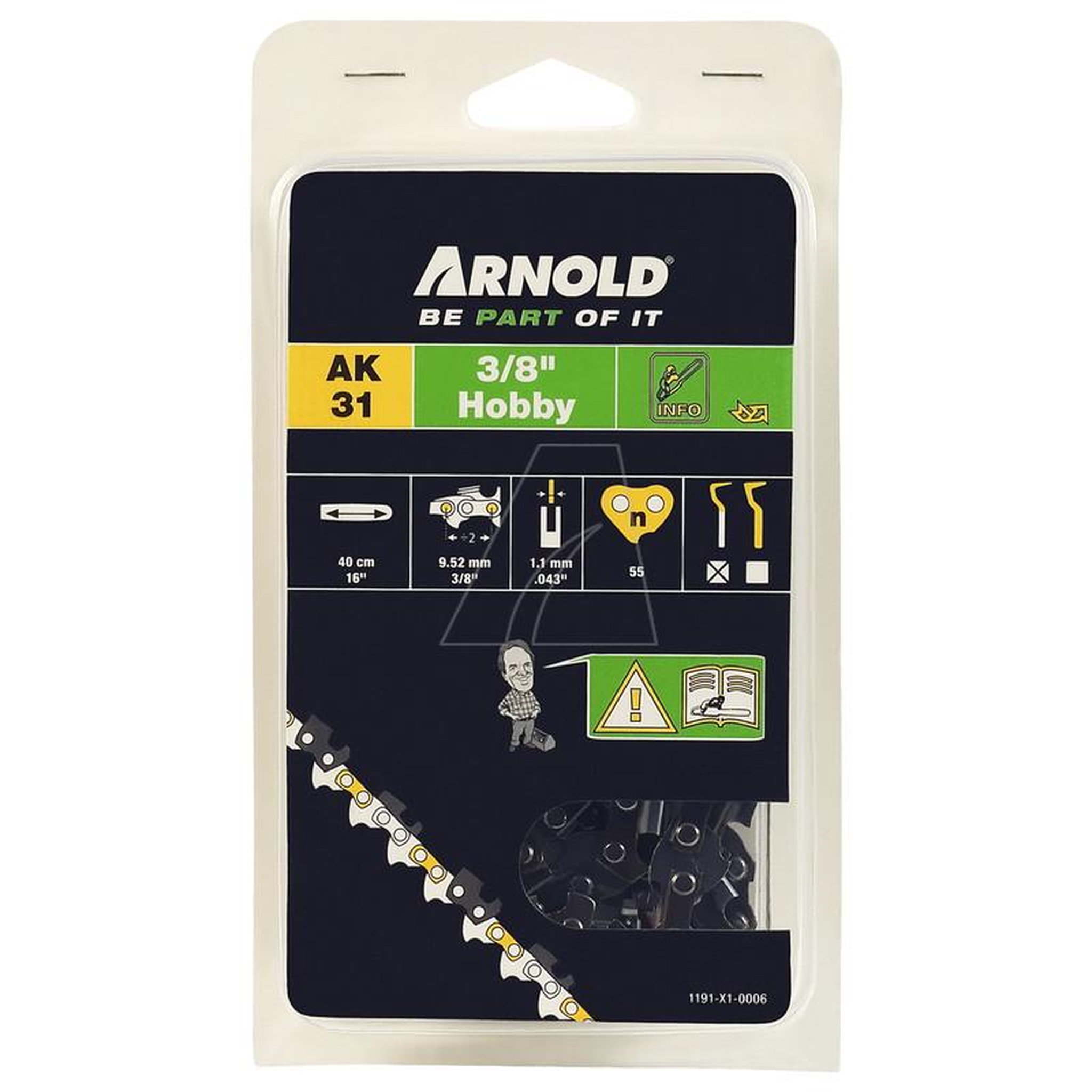 ARNOLD Chaîne de tronçonneuse 3/8 , 1,1 mm - 55 maillons d'entraineurs - gouges demi-rondes