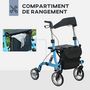 Voir la diapositive 6 : HOMCOM Déambulateur 4 roues - pliable, léger - assise, dossier, hauteur poignées réglable, freins à main - sacoche rangement - alu. bleu noir