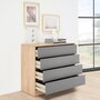 Voir la diapositive 5 : VS VENTA-STOCK Commode de Nuit Panama 4 tiroirs, Couleur Bois et Gris, 80 cm Largeur