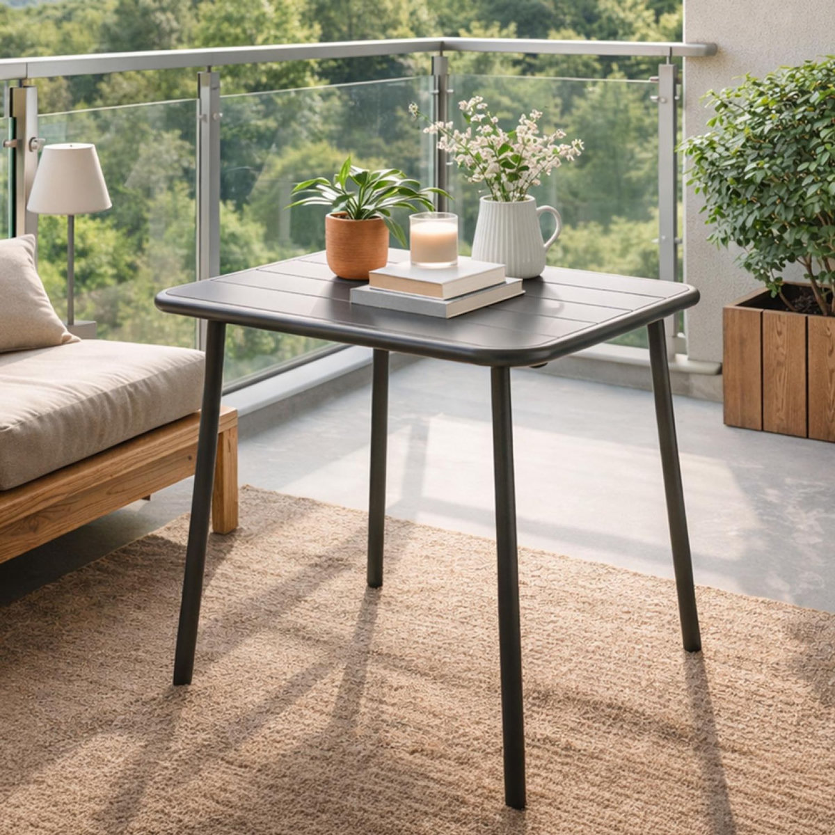 CONCEPT USINE Table carrée 2 places 50x50cm gris foncé BERGAME