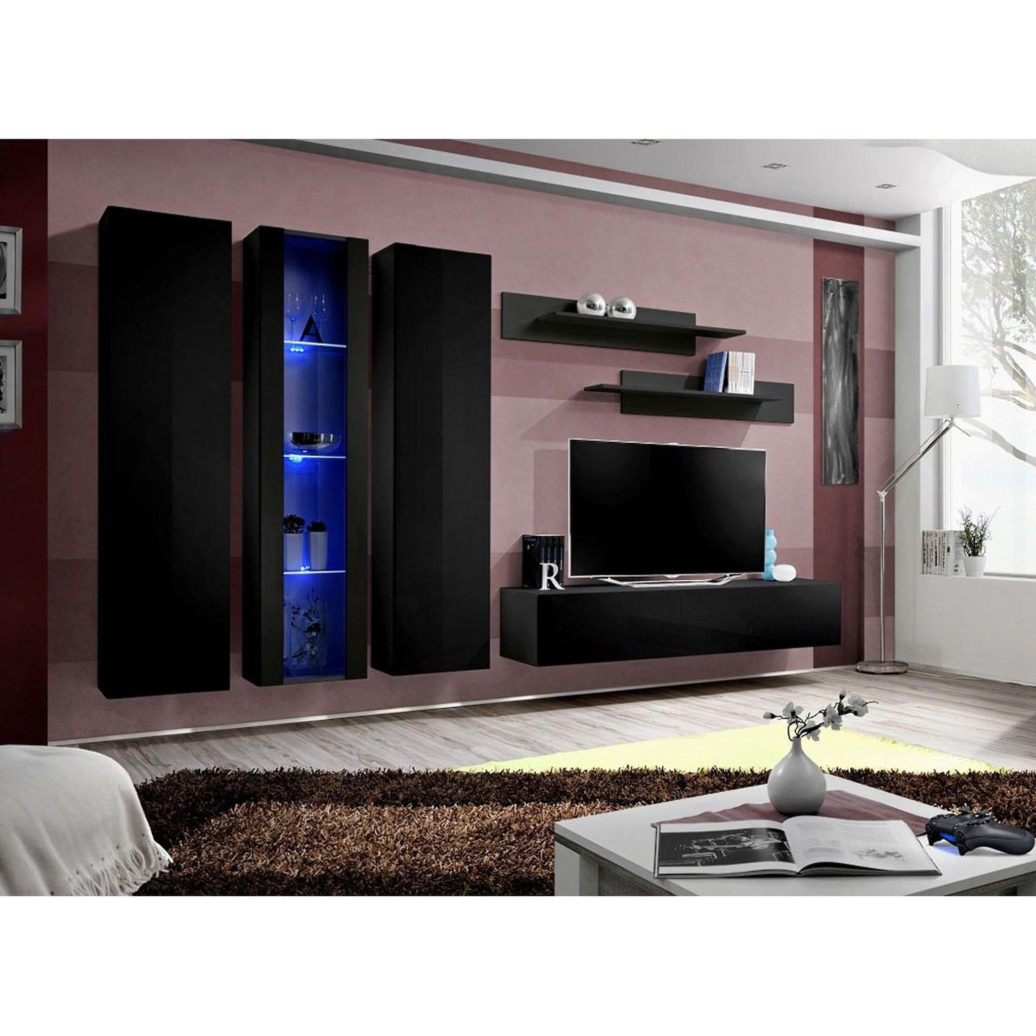 Voir la diapositive 4 : Paris Prix Ensemble meuble tv mural  fly c4  310cm noir