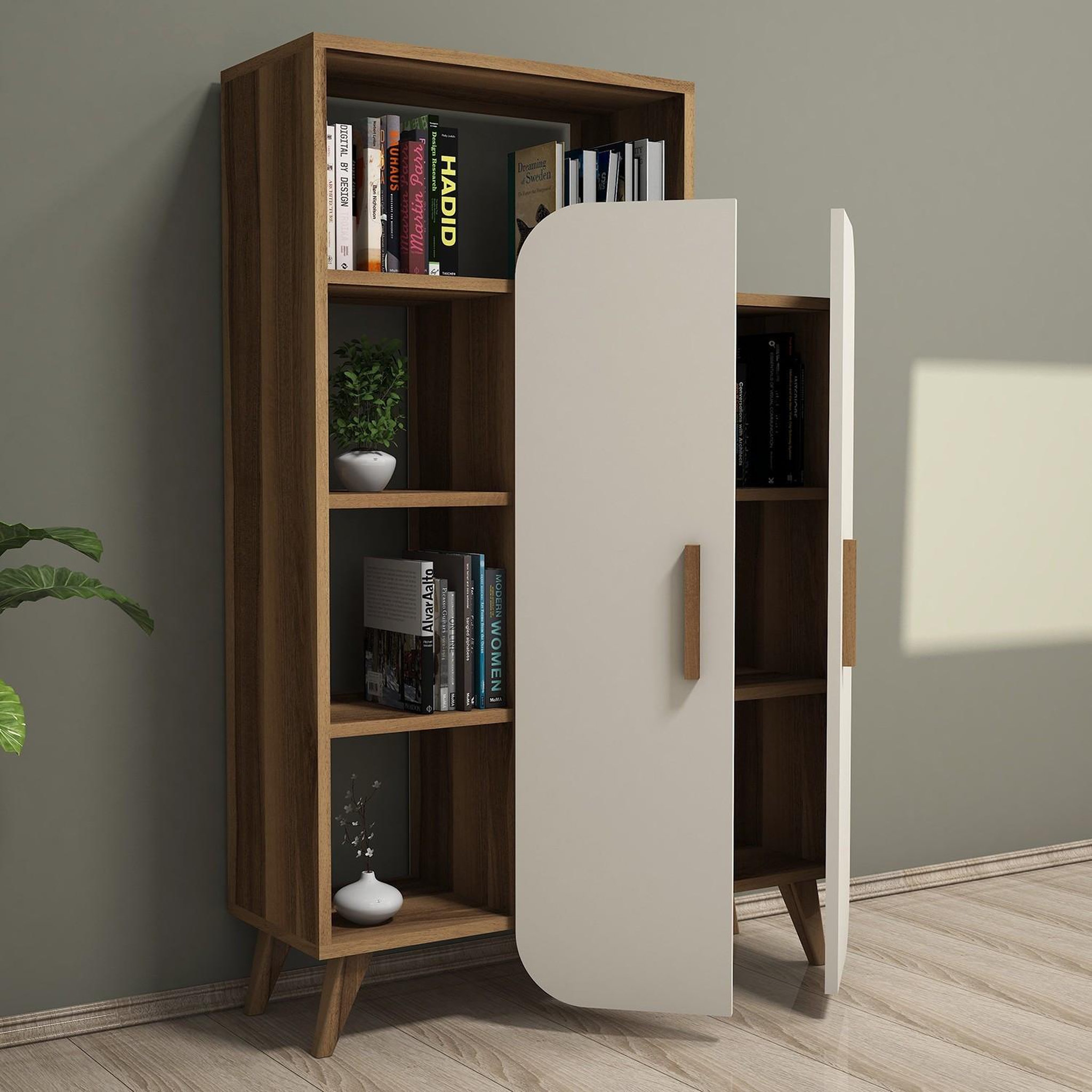 Voir la diapositive 3 : Habitat et Jardin Meuble avec étagère en bois  form  - 90 x 32 x 132 cm - crème de noix