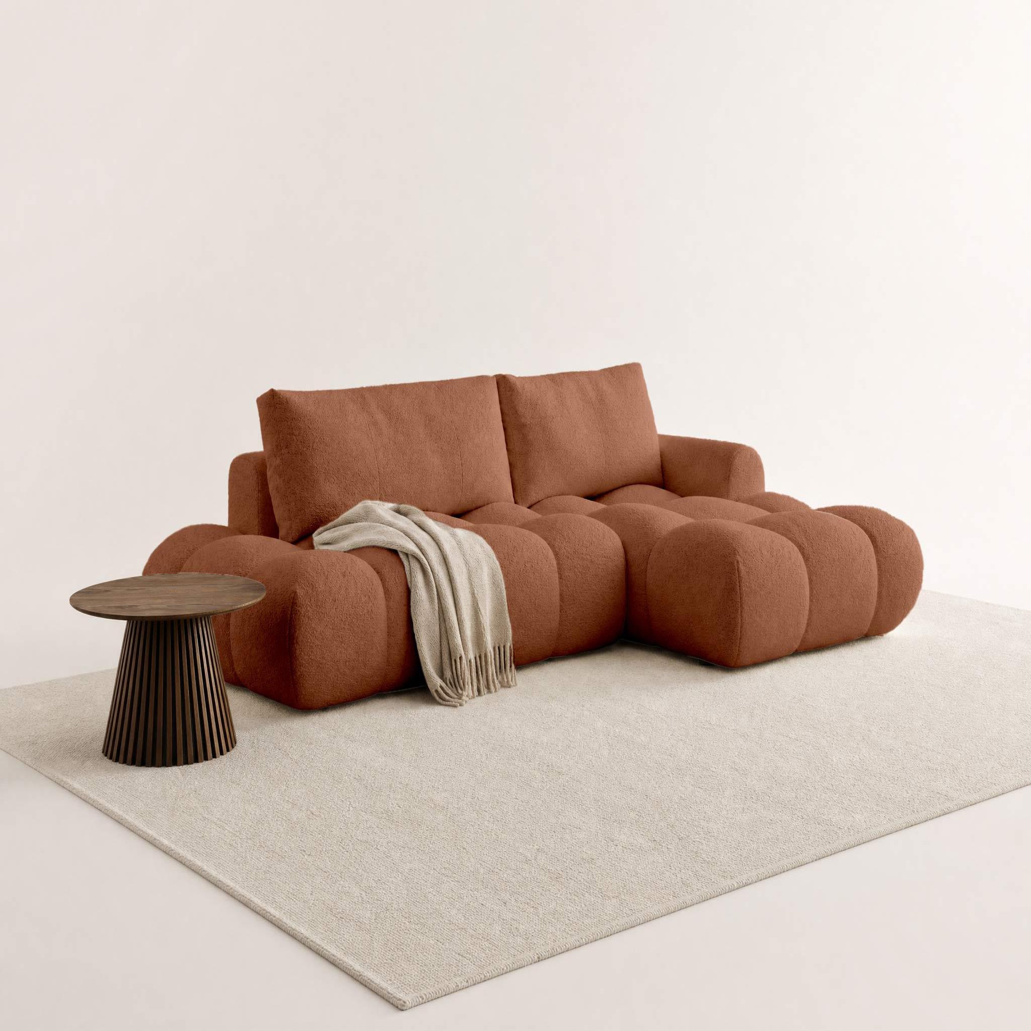Voir la diapositive 2 : BEST MOBILIER Yulin - canapé d'angle ouvert droit 4 places convertible avec coffre en tissu bouclette