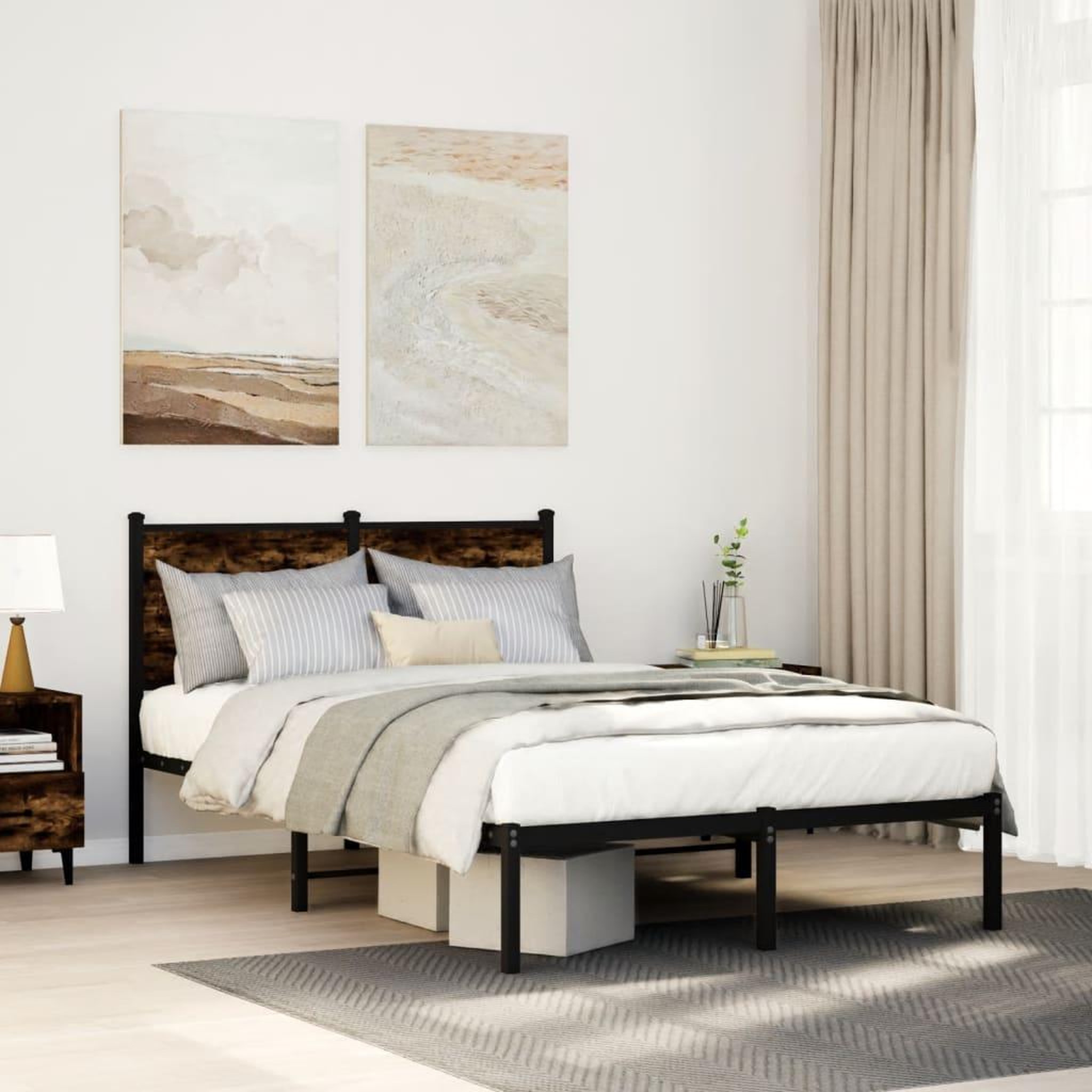 VIDAXL Cadre de lit en metal sans matelas chene fume 120x190 cm