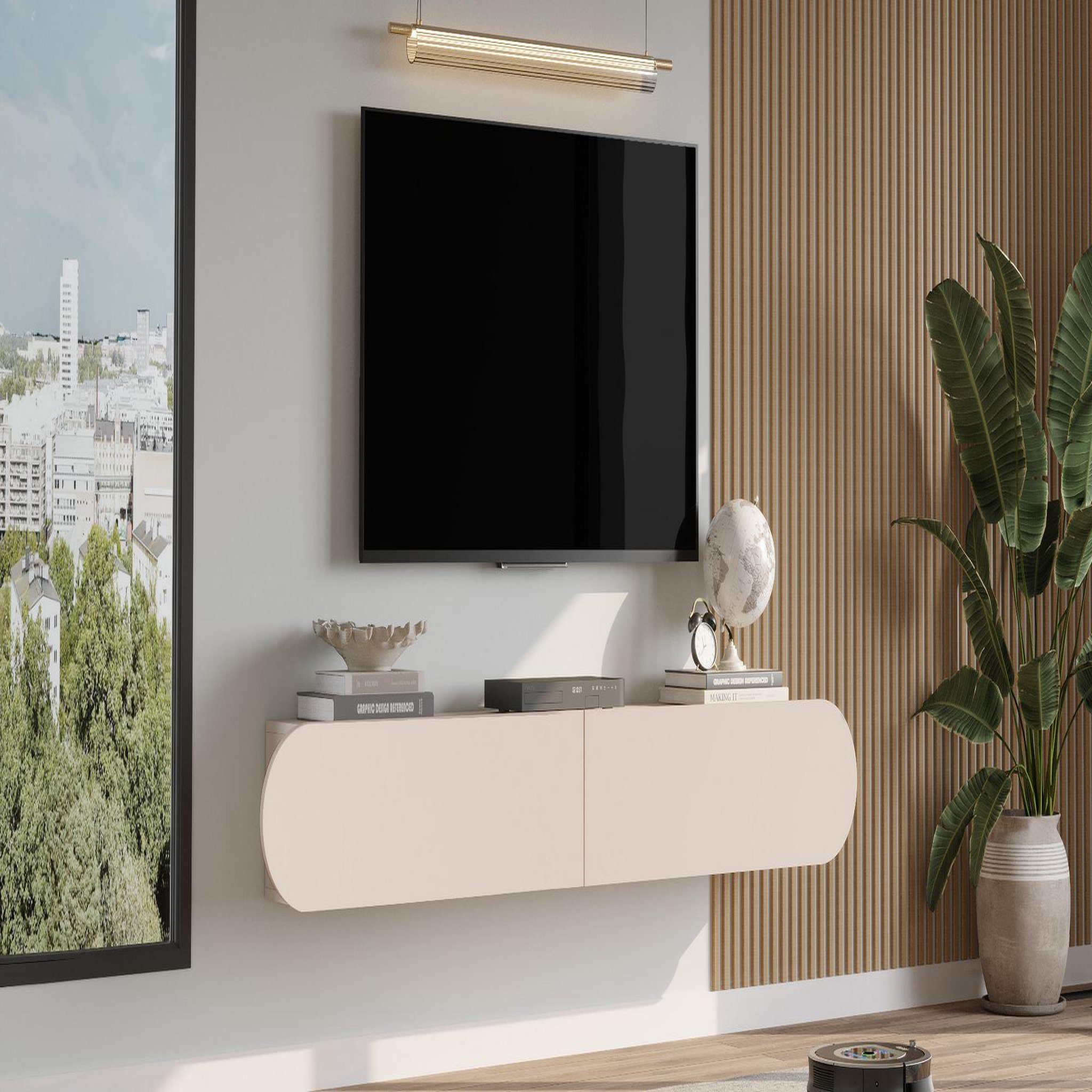 Voir la diapositive 4 : Habitat et Jardin Meuble tv en bois  lum1  - 180 x 31 x 29 cm - crème