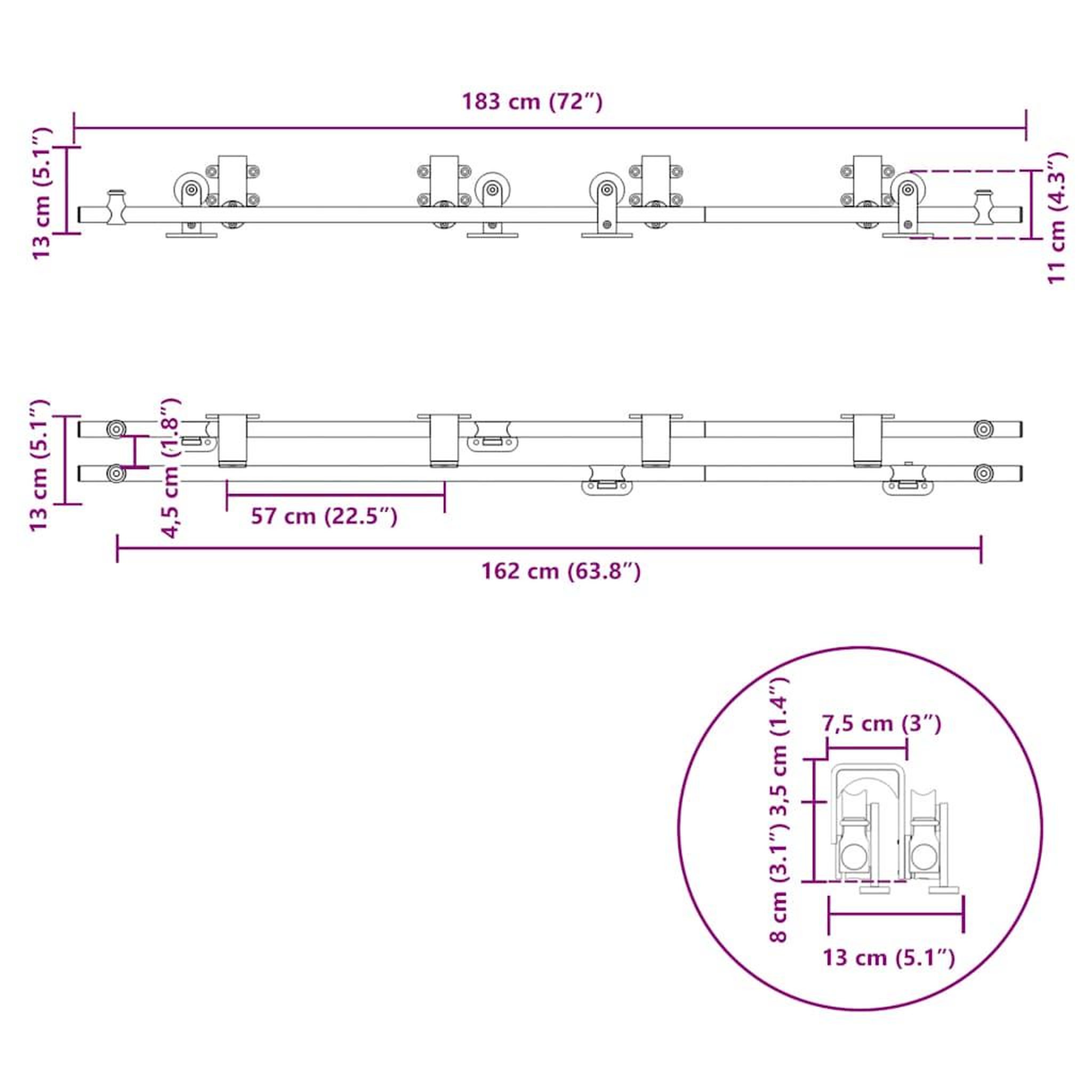 Voir la diapositive 6 : VIDAXL Kit fixation porte coulissante 183 cm Acier inoxydable Argente