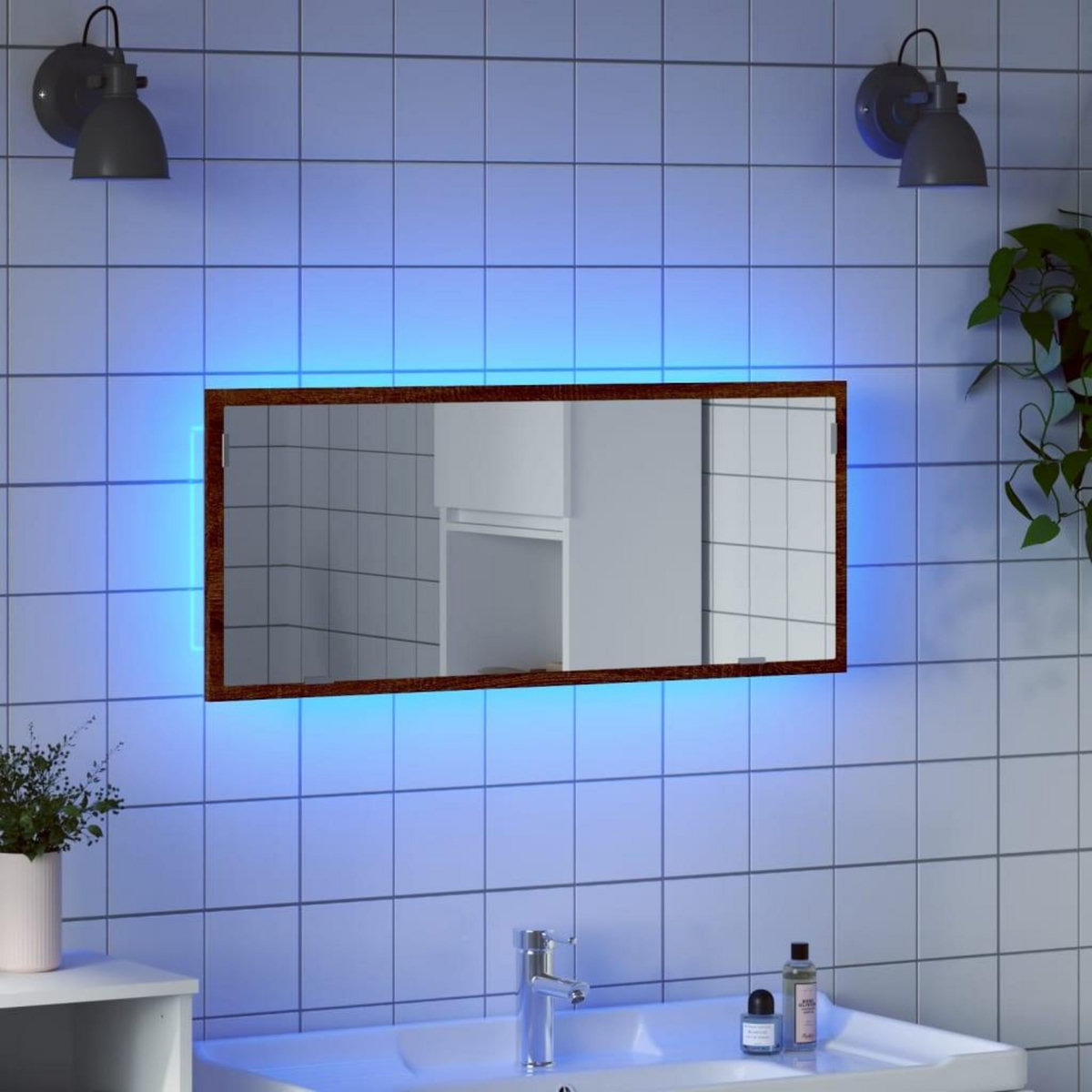 VIDAXL Miroir de salle de bain a LED chene marron bois d'ingenierie