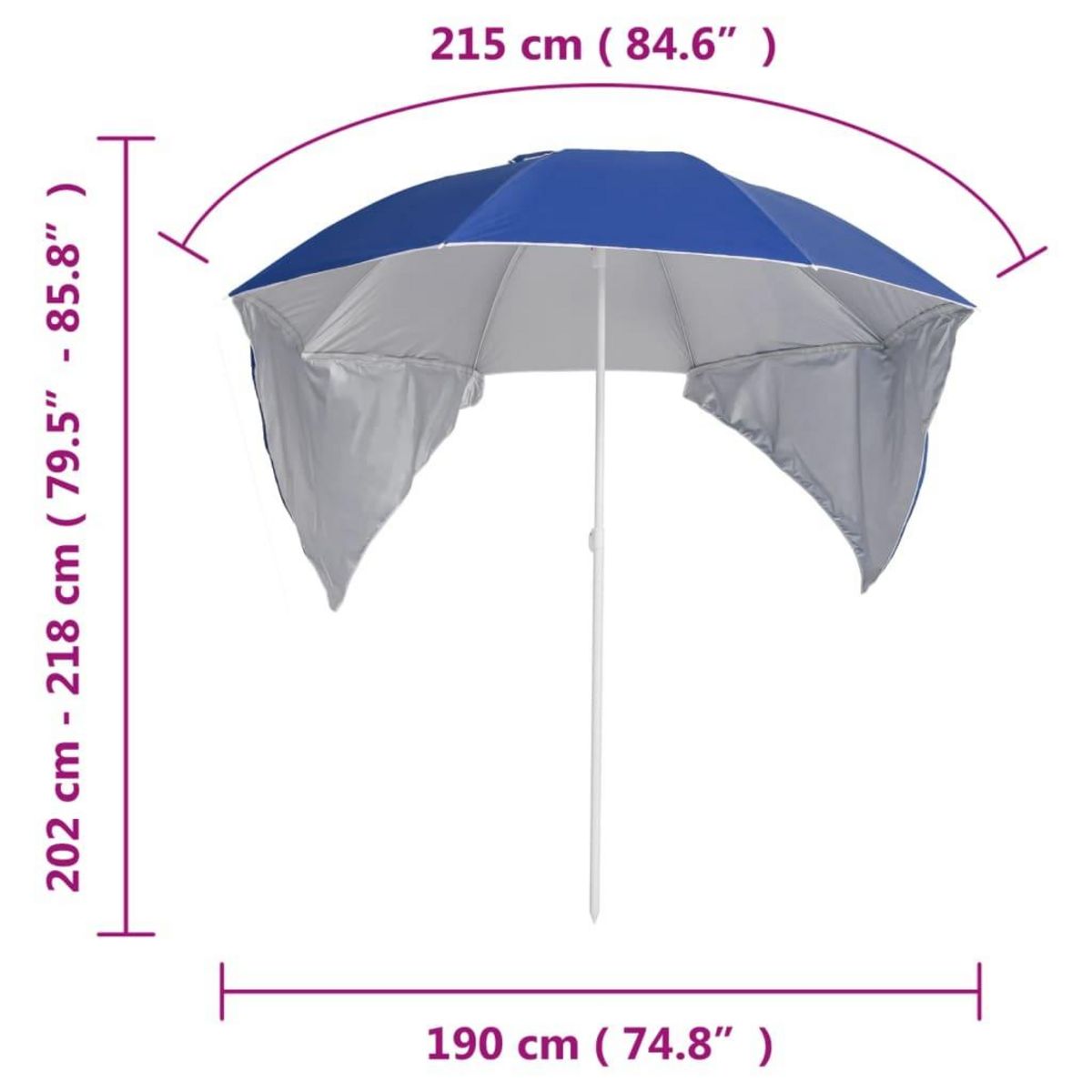 VIDAXL Parasol de plage avec parois laterales bleu 215 cm