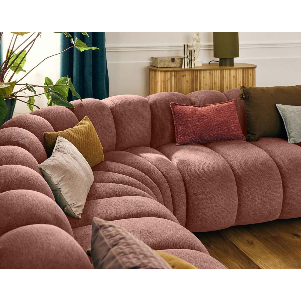 LISA DESIGN Debbie - canapé modulable d'angle droit 5 places en tissu texturé