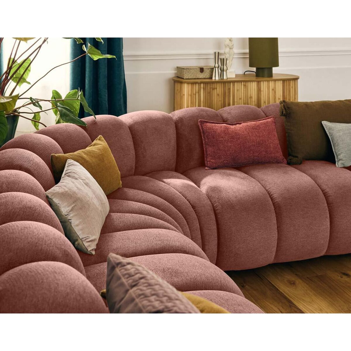 LISA DESIGN Debbie - canapé modulable d'angle droit 5 places en tissu texturé