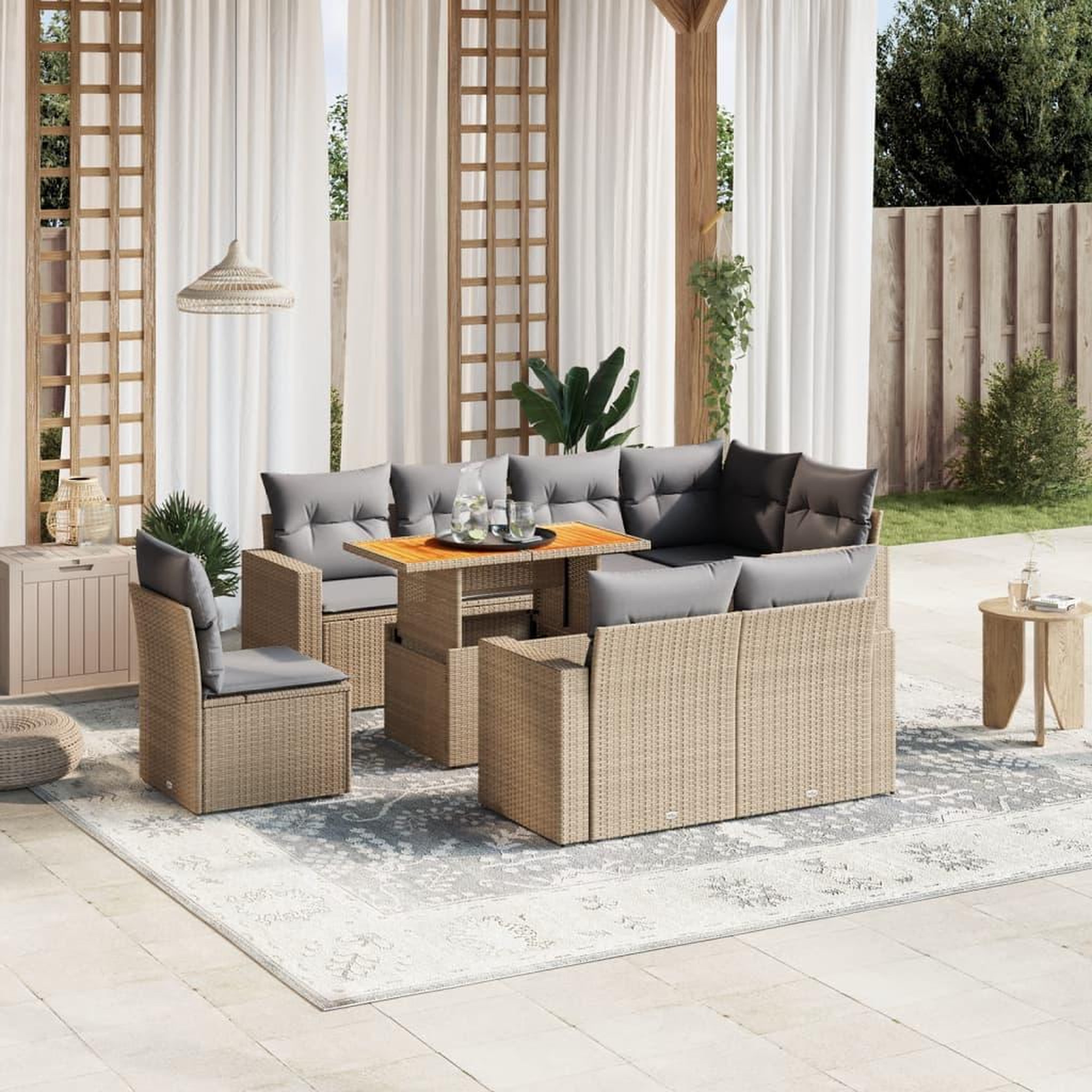 VIDAXL Salon de jardin avec coussins 9 pcs beige resine tressee