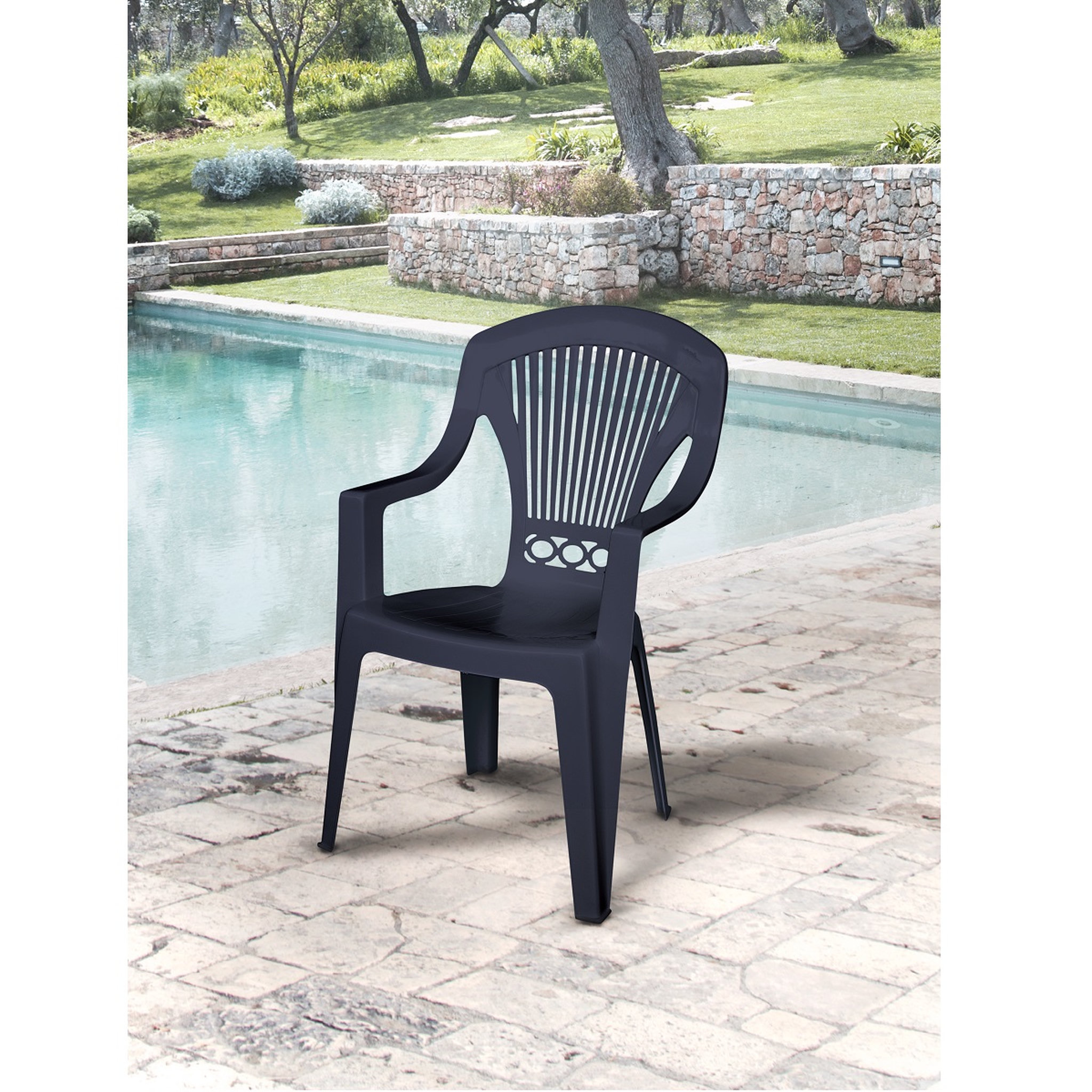 Voir la diapositive 2 : ARETA Lot de 8 fauteuils de jardin - Résine - Anthracite - STRESA