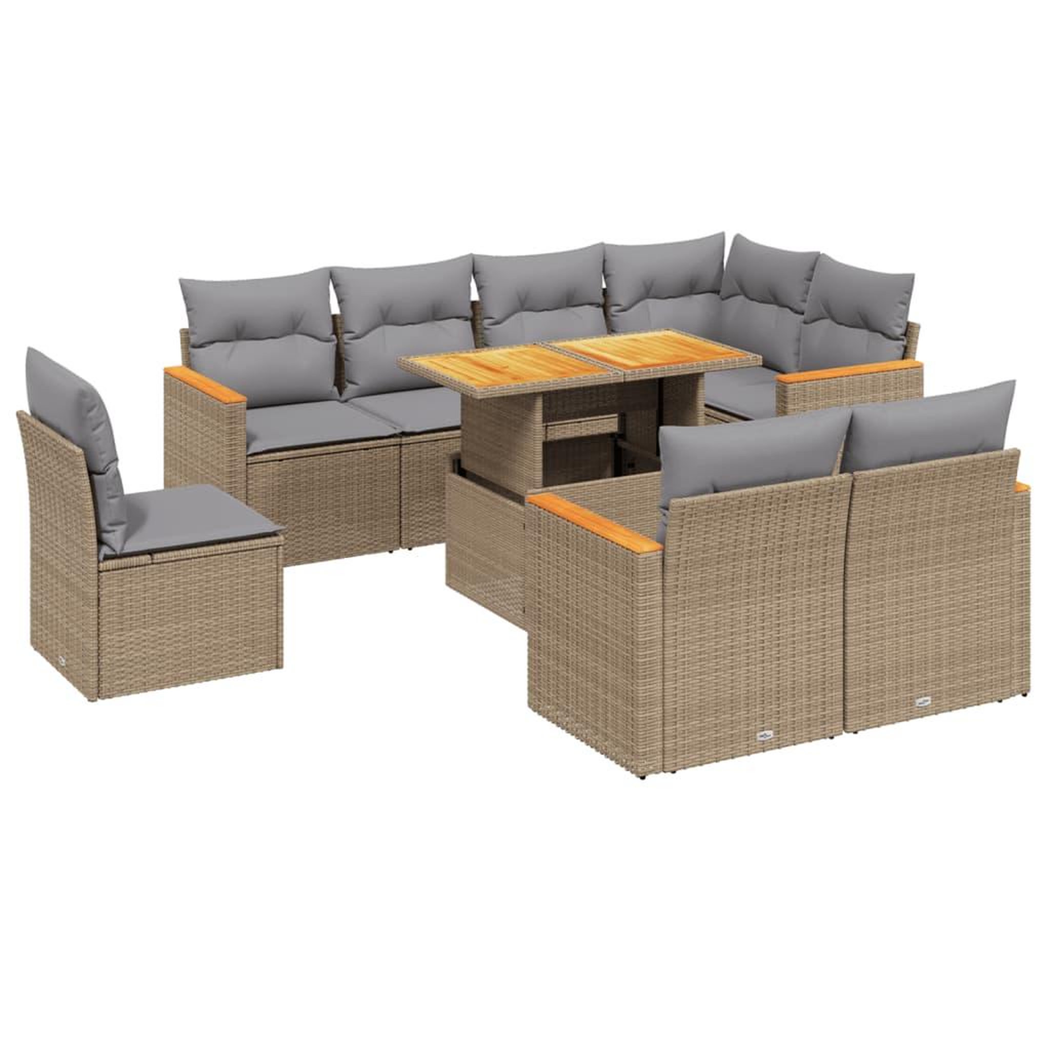 Voir la diapositive 2 : VIDAXL Salon de jardin avec coussins 9 pcs beige resine tressee