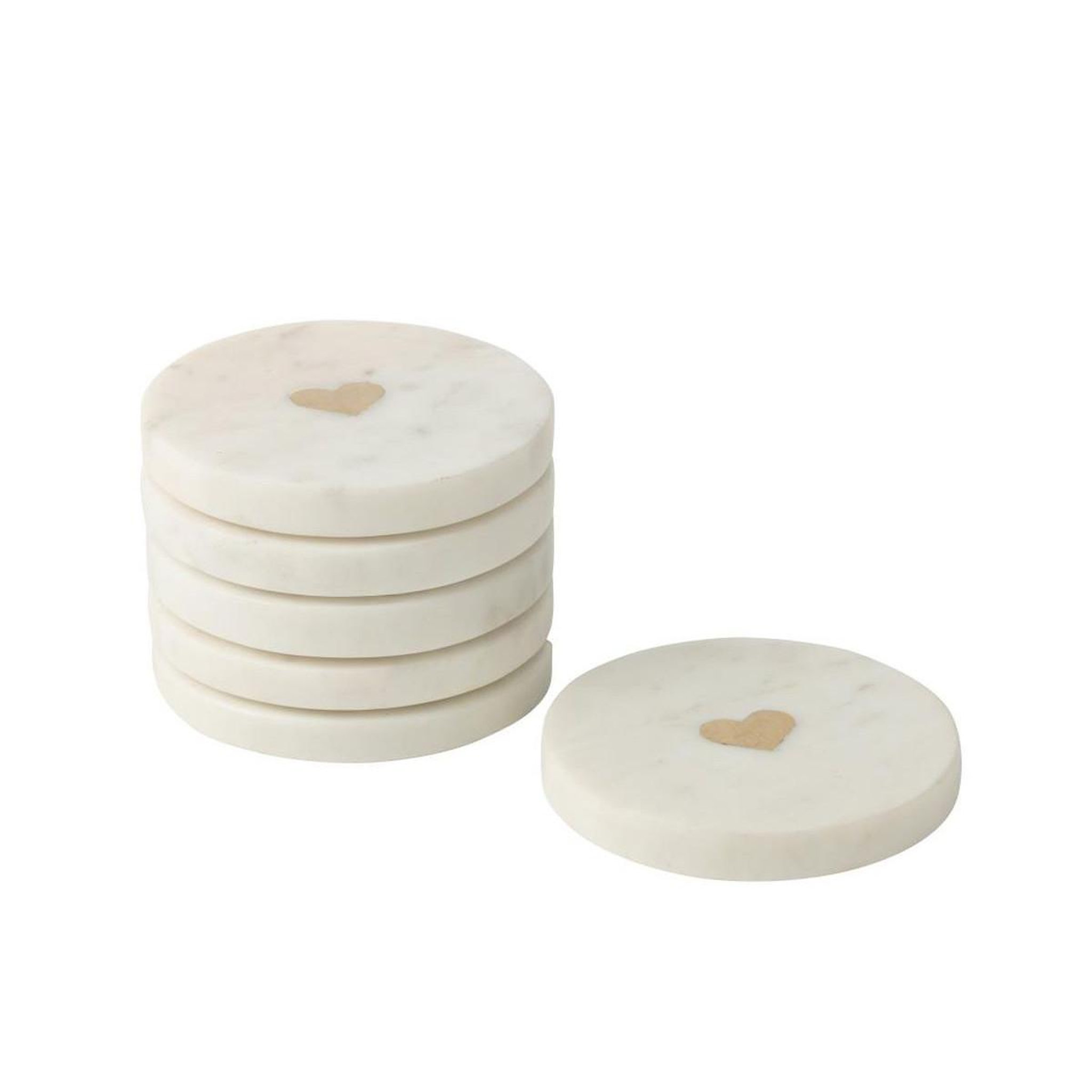 Voir la diapositive 2 : J-LINE Lot de 6 dessous de verre en marbre  marci  10cm blanc
