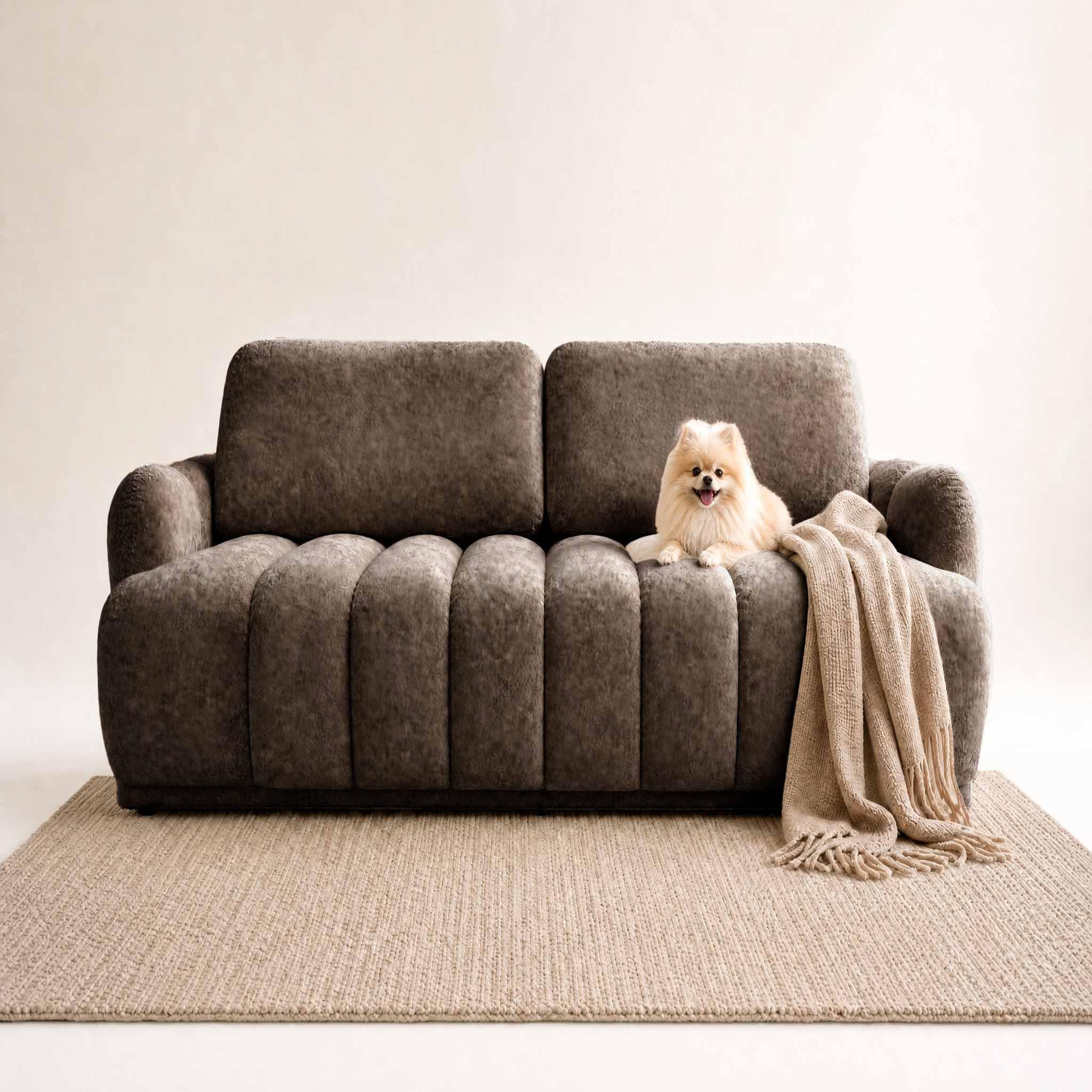 Voir la diapositive 2 : BEST MOBILIER Silvia - canapé droit 3 places convertible avec coffre - en tissu bouclette