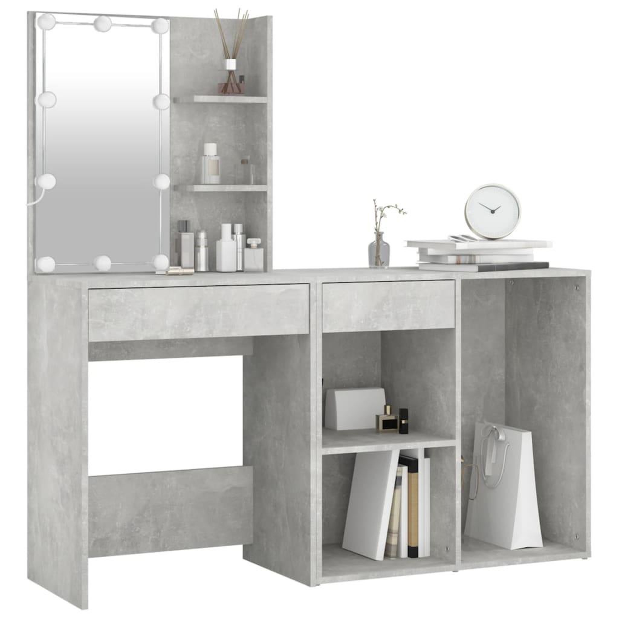 Voir la diapositive 3 : VIDAXL Coiffeuse a LED avec armoire Gris beton Bois d'ingenierie
