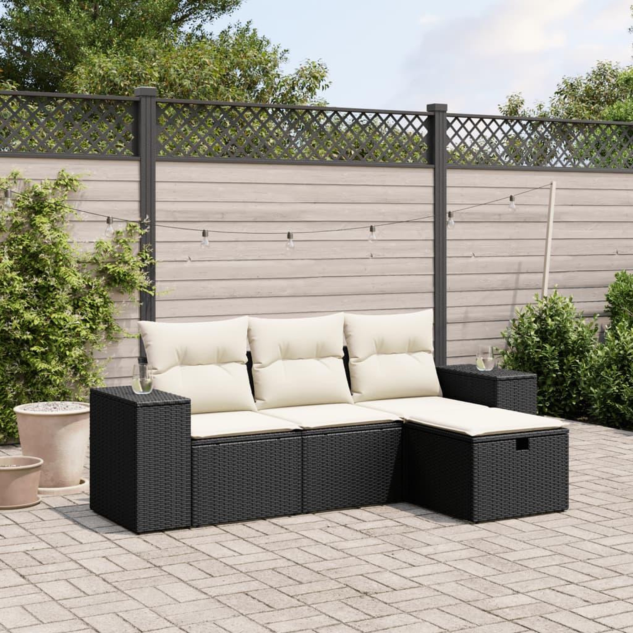 VIDAXL Salon de jardin 4 pcs avec coussins noir resine tressee