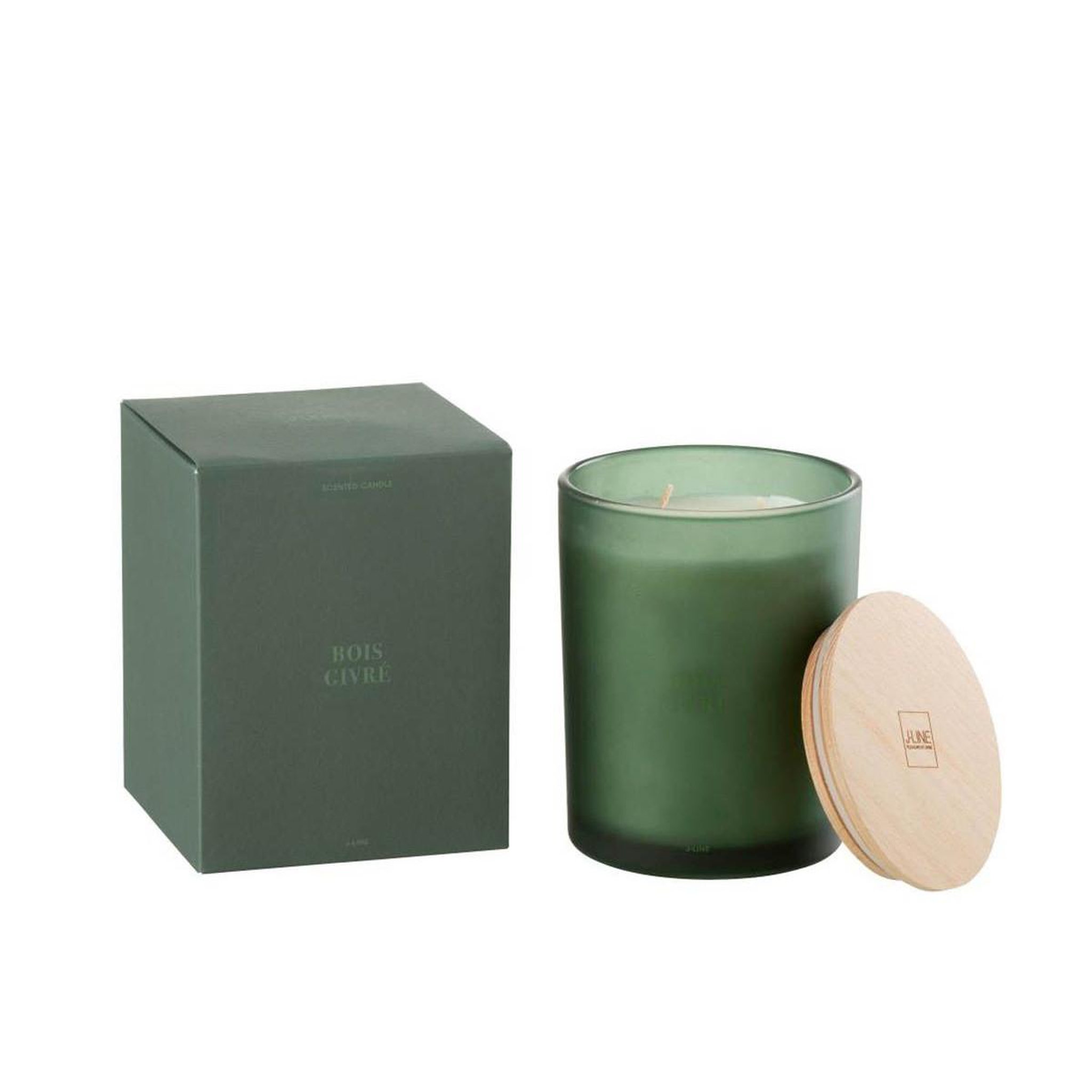 Voir la diapositive 3 : J-LINE Bougie parfumée  accords essentiels  14cm bois givré