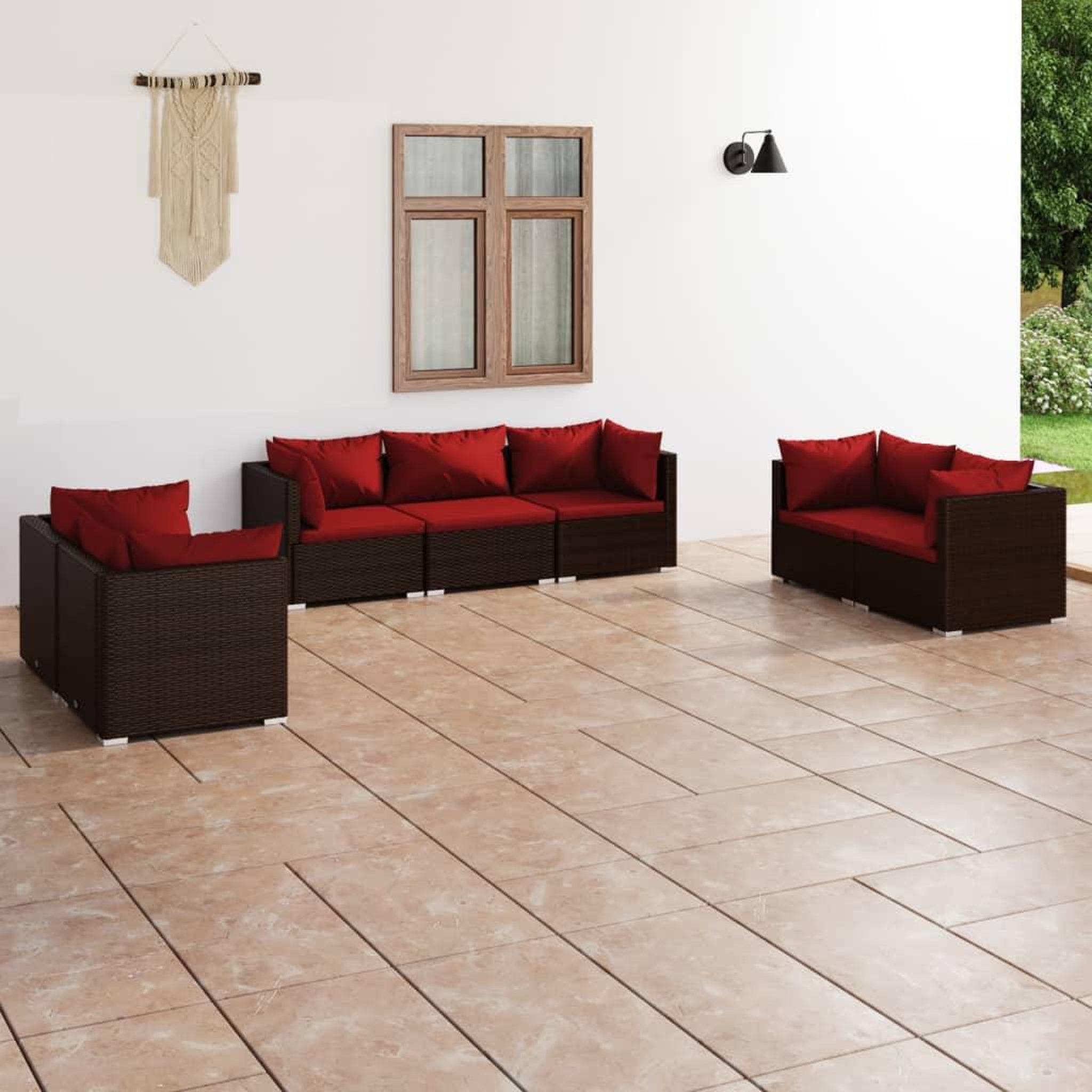 VIDAXL Salon de jardin 7 pcs avec coussins Resine tressee Marron