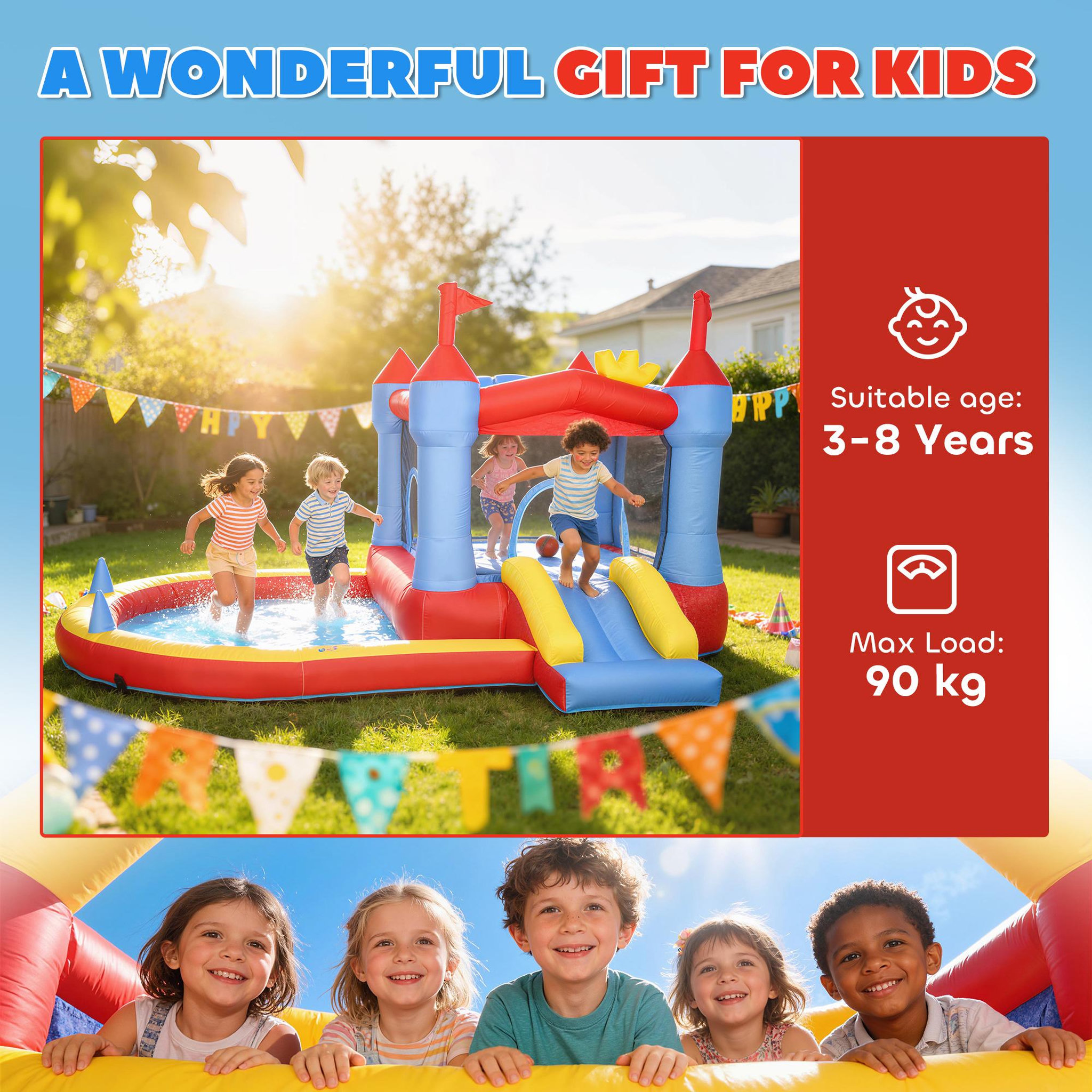 Voir la diapositive 4 : HOMCOM Château gonflable 4 en 1 piscine toboggan trampoline panier de basket