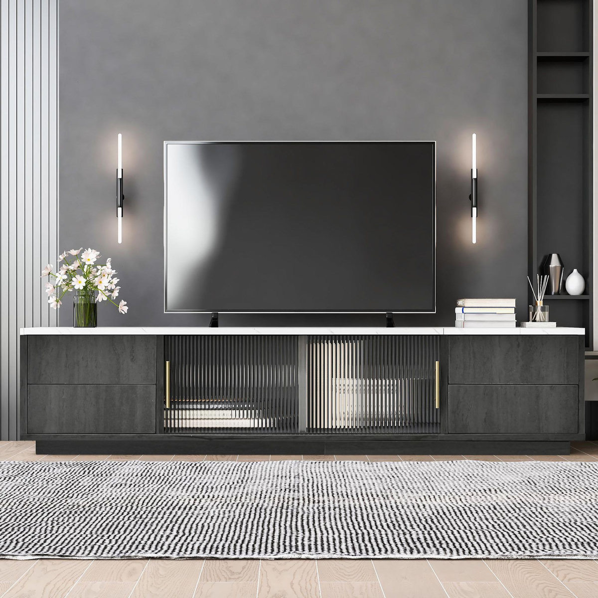 MERAX Meuble tv gris 160 cm mdf