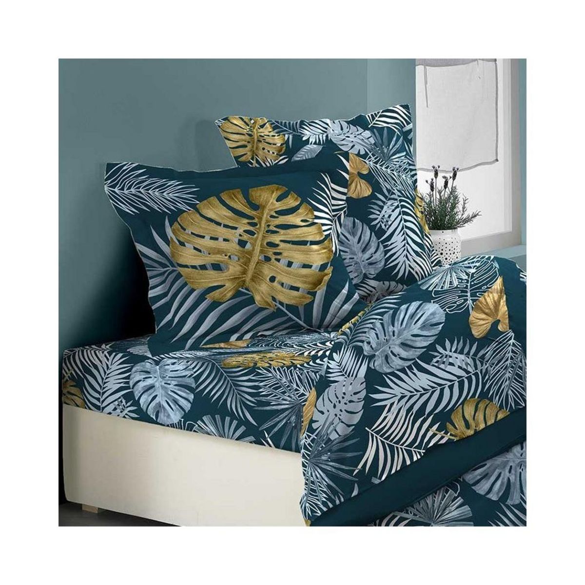 Douceur d'Intérieur Parure 4 pièces Betty Blue 2 personnes coton 57 fils