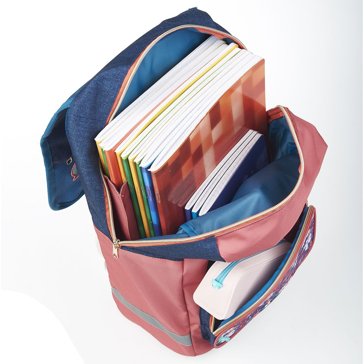 AUCHAN Sac à dos 2 compartiments 38 cm bleu et rose Nature Lover