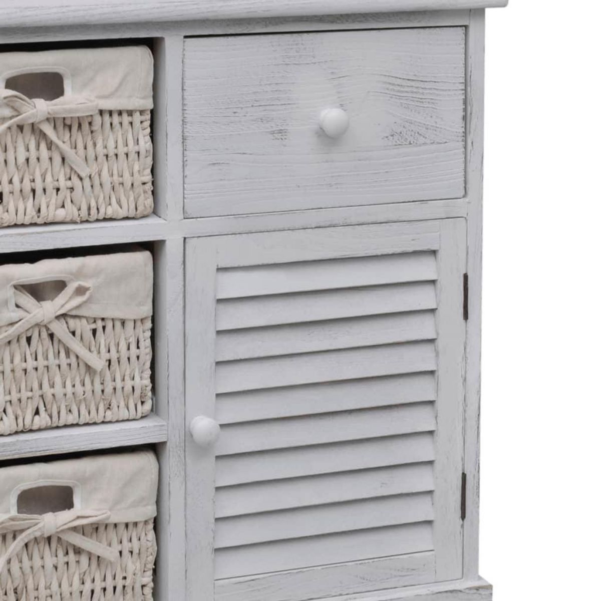 VIDAXL Armoire en bois 3 paniers gauches en tissage Blanc