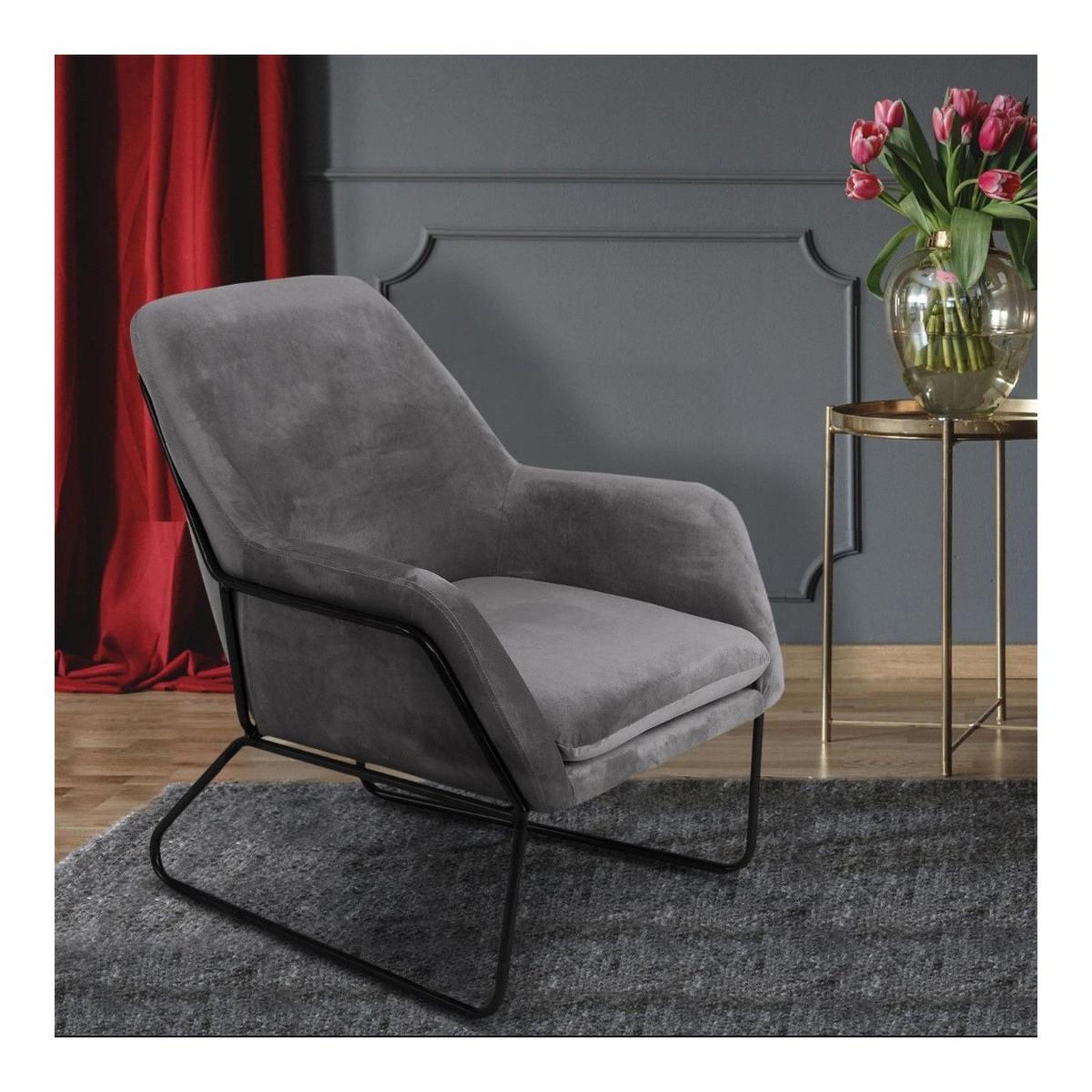 Voir la diapositive 3 : Paris Prix Fauteuil Design en Velours  Baldy  84cm Gris