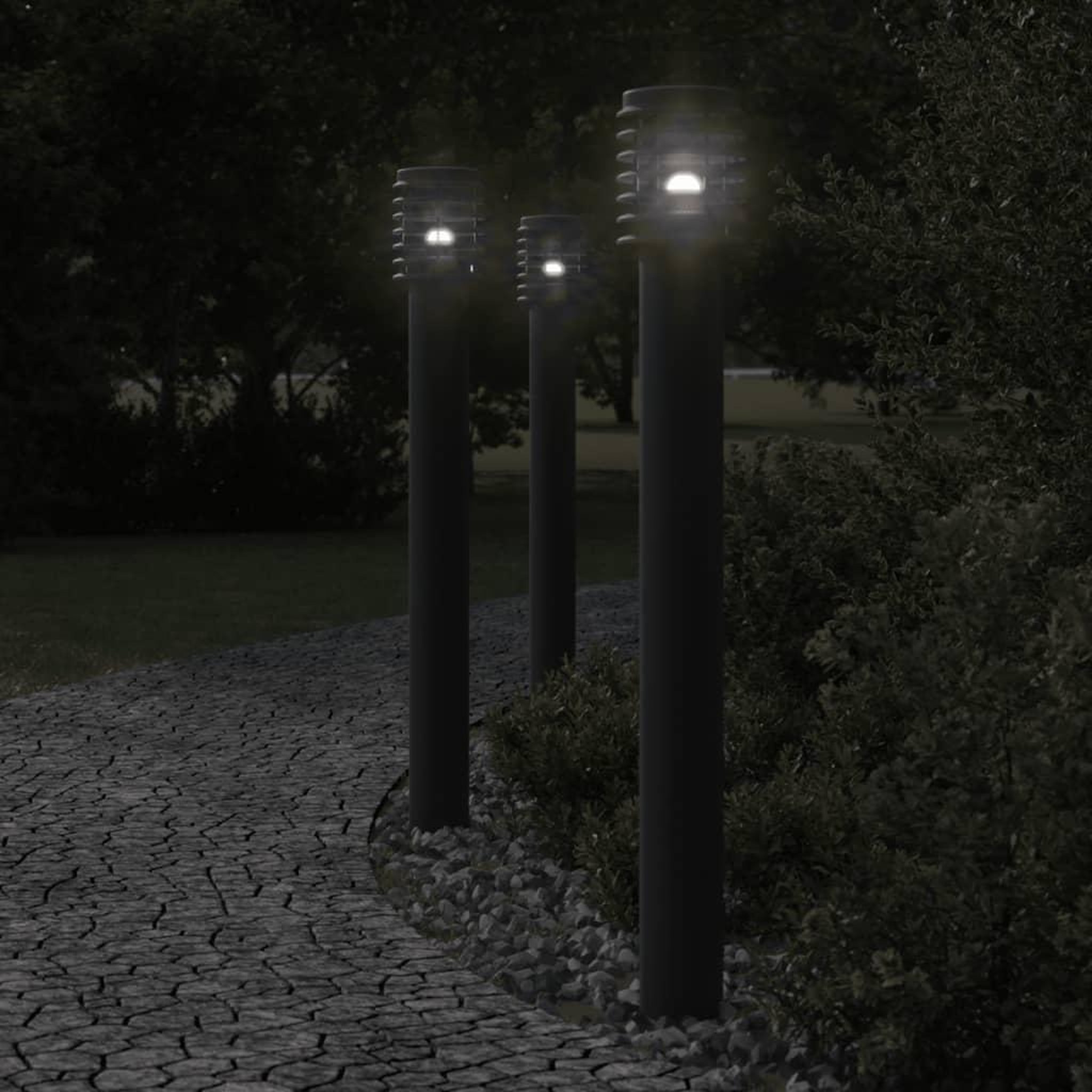 VIDAXL Lampadaires d'exterieur avec sortie 3 pcs noir acier inoxydable
