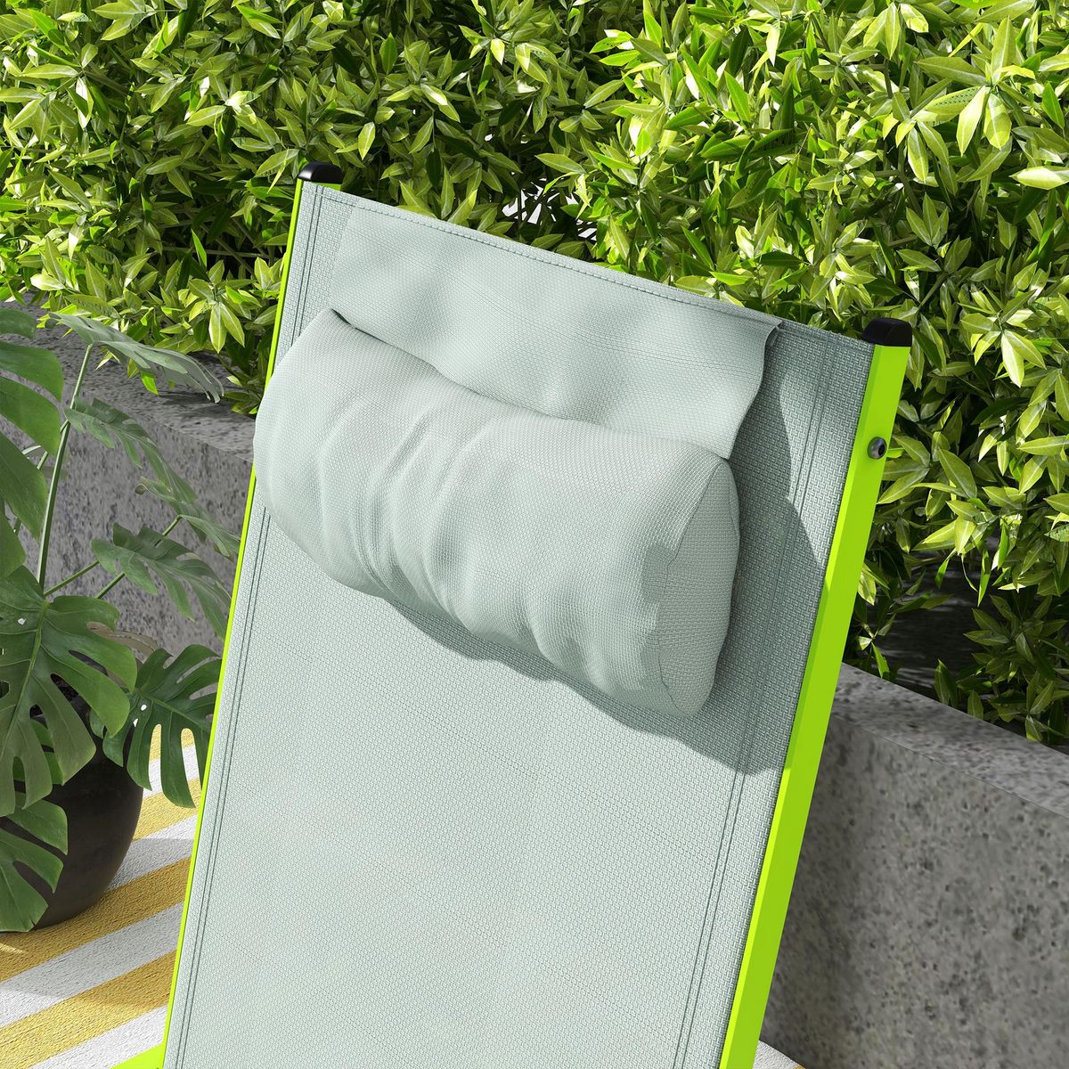 OUTSUNNY Bain de soleil transat inclinable 5 positions - tétière, 2 roulettes - alu. textilène vert