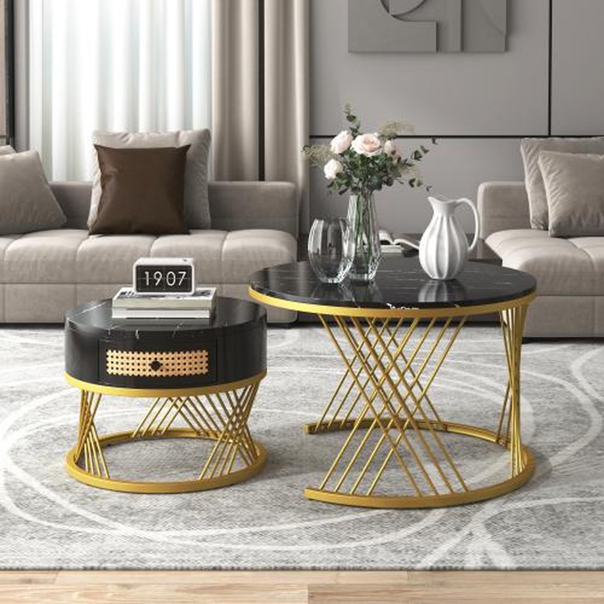 Voir la diapositive 3 : MERAX Lot De 2 Table Basse Gigognes Ronde Noir