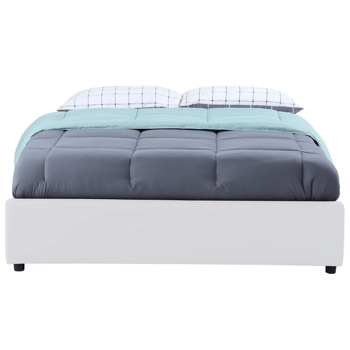 ID MARKET Lit coffre double MIAMI avec sommier 140 x 190 cm PVC blanc