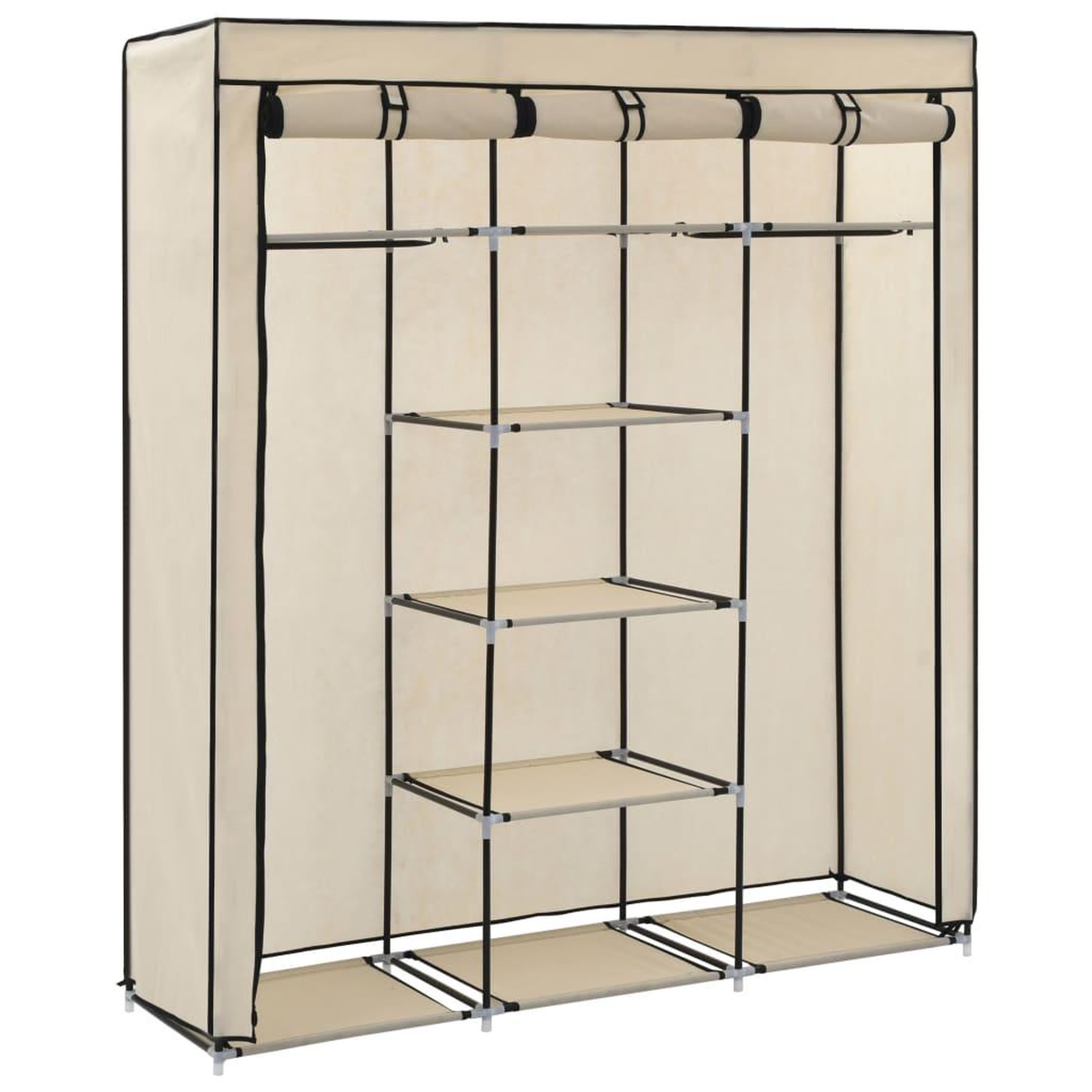 Voir la diapositive 4 : VIDAXL Armoire avec compartiments et barres Creme 150x45x175 cm Tissu