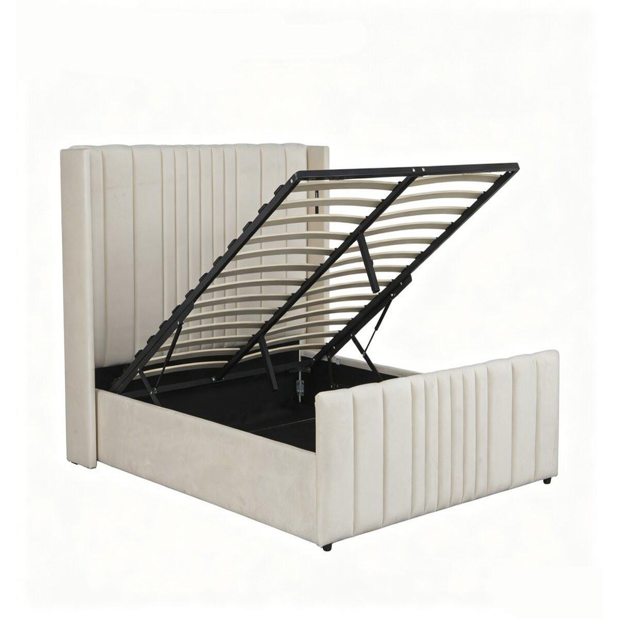 Voir la diapositive 3 : Habitat et Jardin Lit double avec coffre en tissu et lampes intégrés  verbier  - 140 x 190 cm - beige
