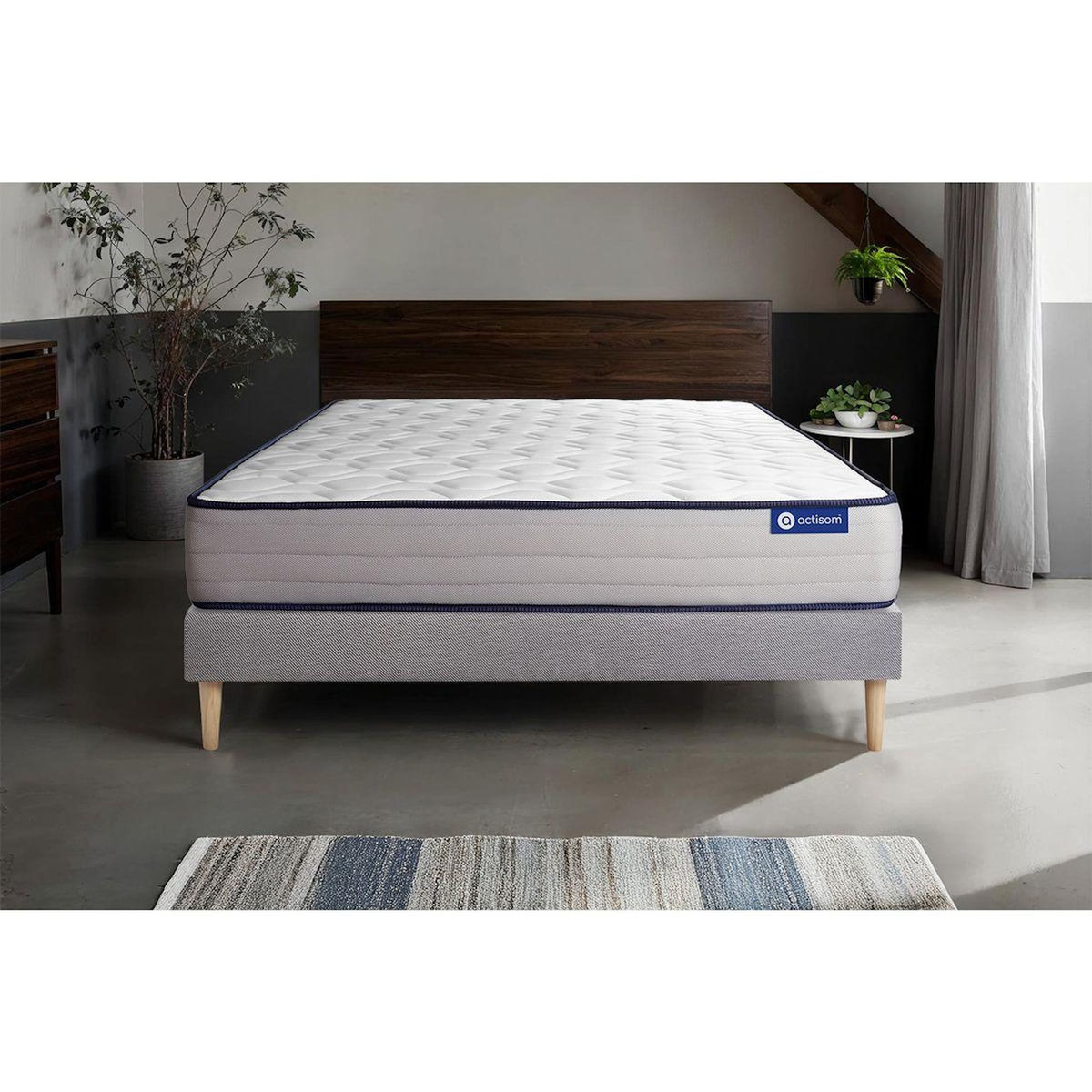 ACTISOM Ensemble matelas Mémoire de forme ACTIMEMO FORM 120x190 cm 5zones de confort + sommier KIT gris