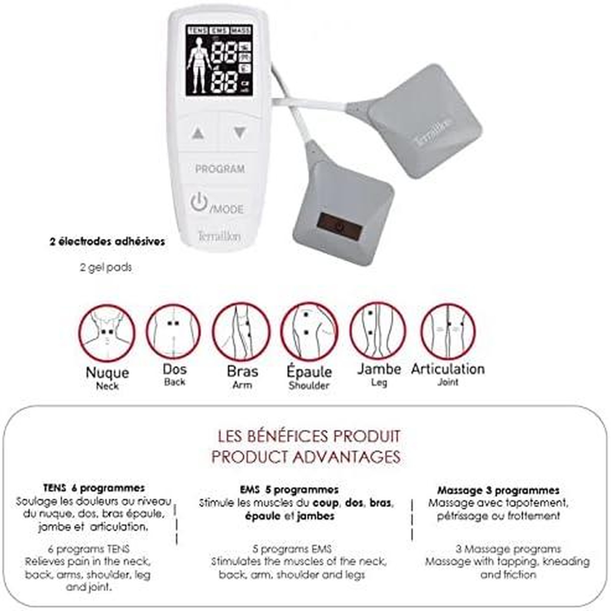 Voir la diapositive 3 : Terraillon Electrostimulation 3 en 1 (ems/tens/mass) - triocare+