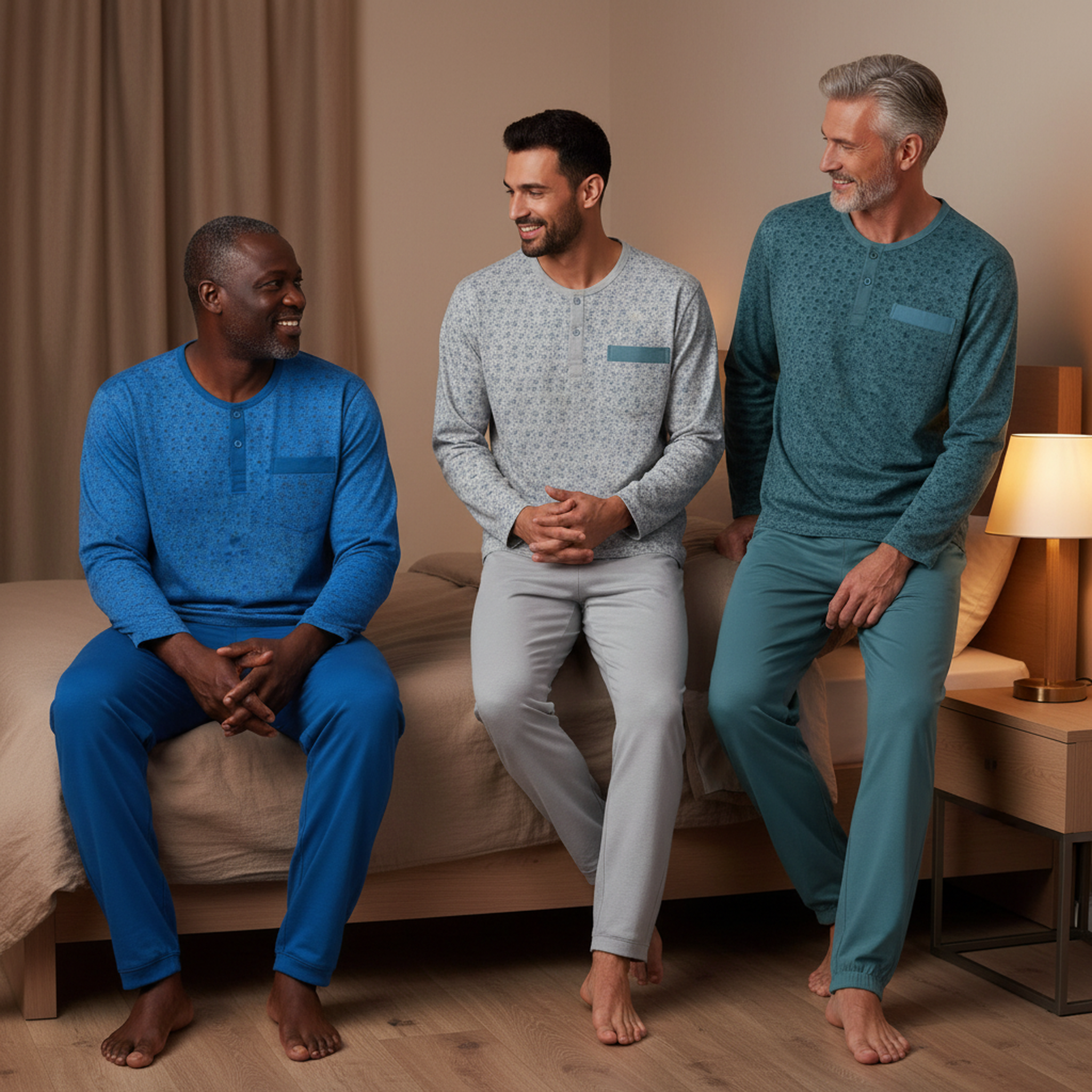 Voir la diapositive 4 : OZABI OZABI Ensemble Pyjama Homme Long Pack de 3, Haut Imprimé Col Boutonné