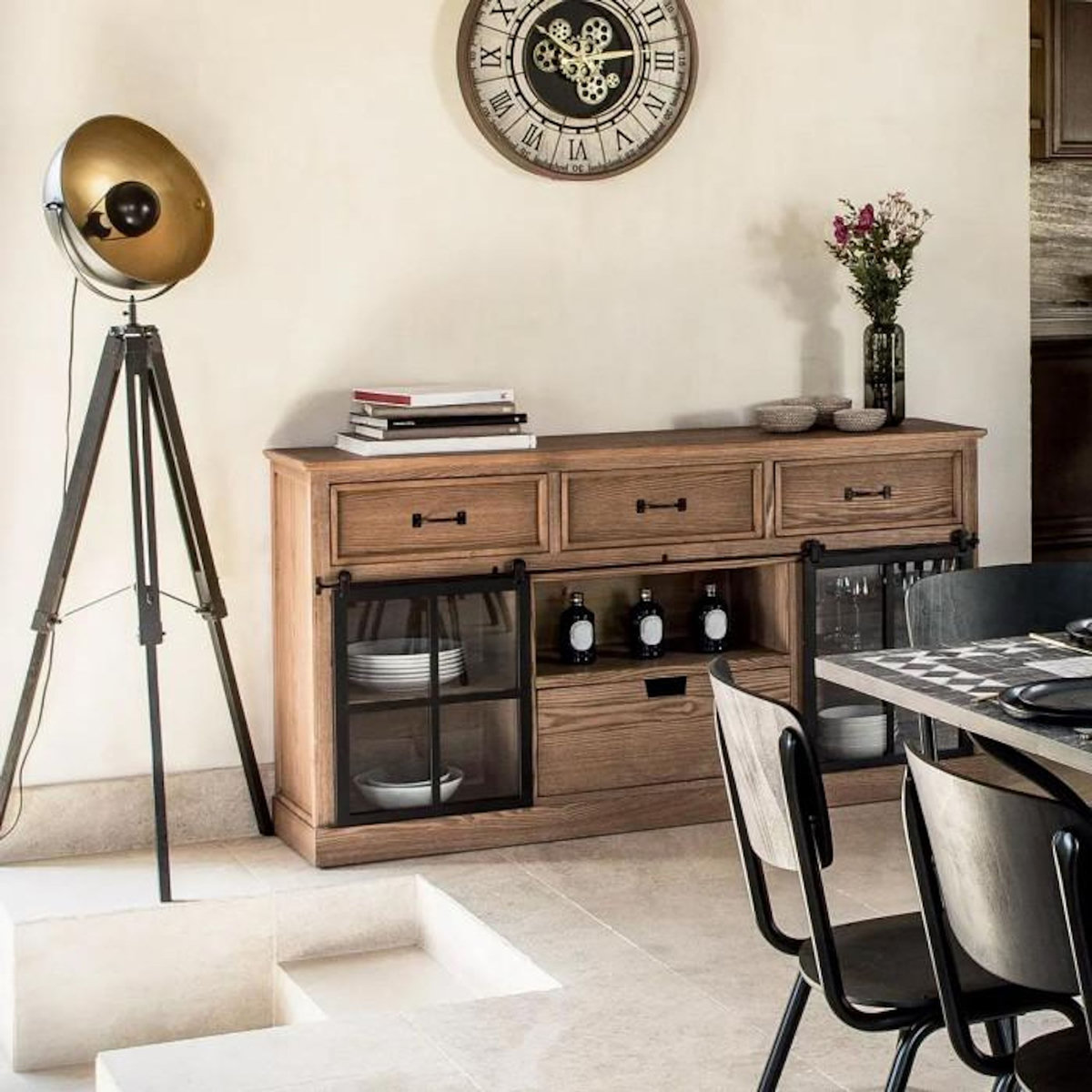 ATMOSPHERA Buffet d'intérieur 2 Portes 4 Tiroirs Danik - Noir et bois