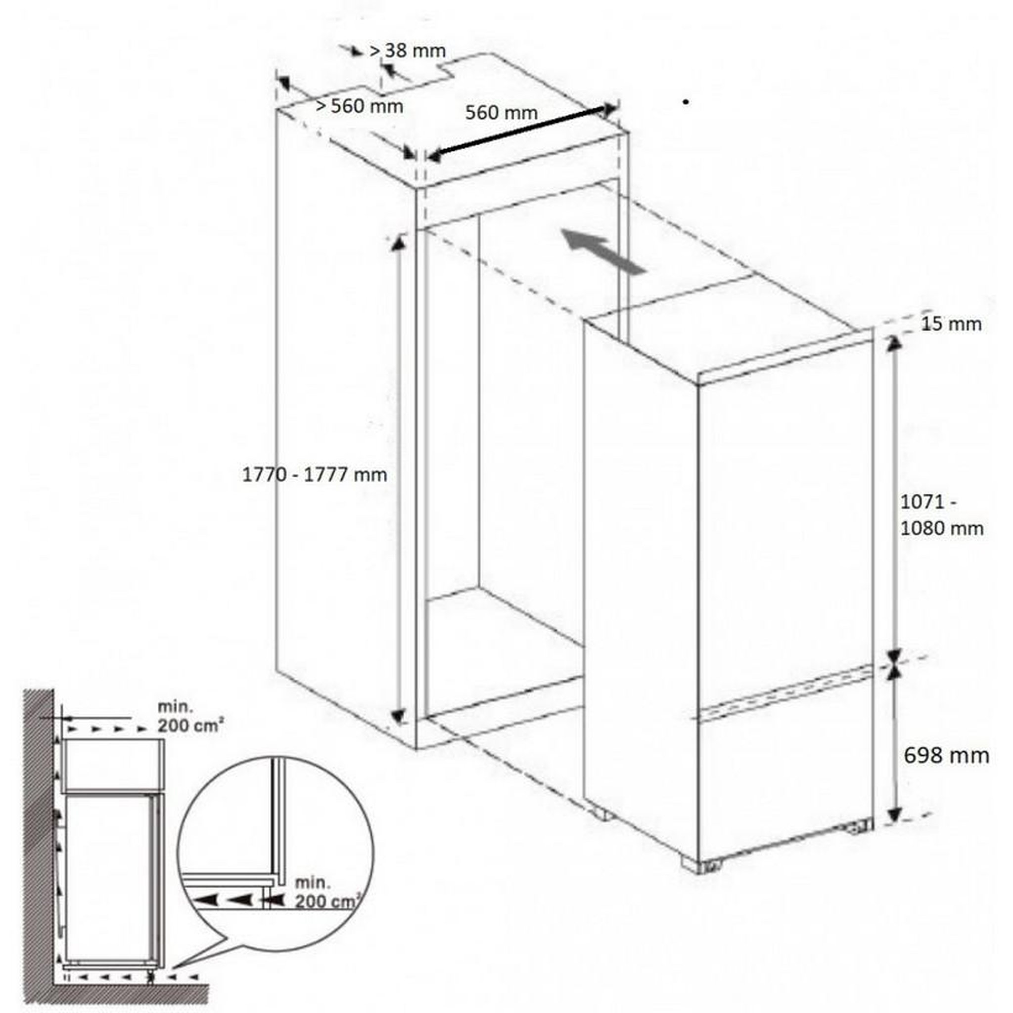Voir la diapositive 3 : BRANDT Réfrigérateur combiné intégrable à glissières 249l - bic1724es